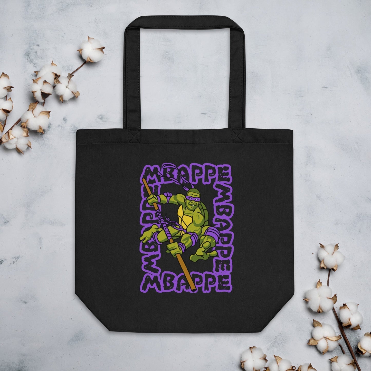 Kylian Mbappe Purple Ninja Turtle Donatello Eco Tote Bag Black Bags Football Kylian Mbappe Ninja Turtles PSG Real Madrid Next Cult Brand