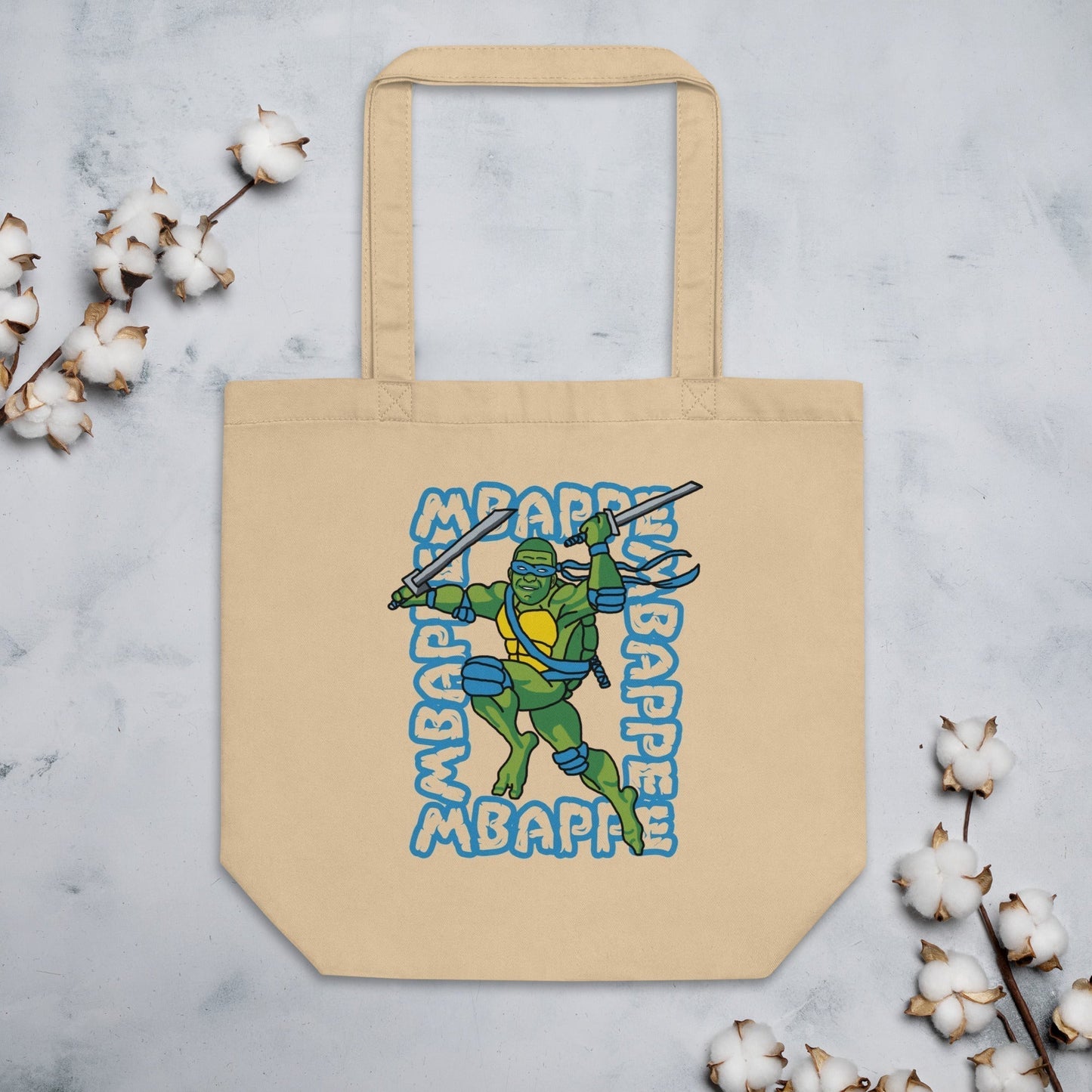 Kylian Mbappe Blue Ninja Turtle Leonardo Eco Tote Bag Oyster Bags Football Kylian Mbappe Ninja Turtles PSG Real Madrid Next Cult Brand