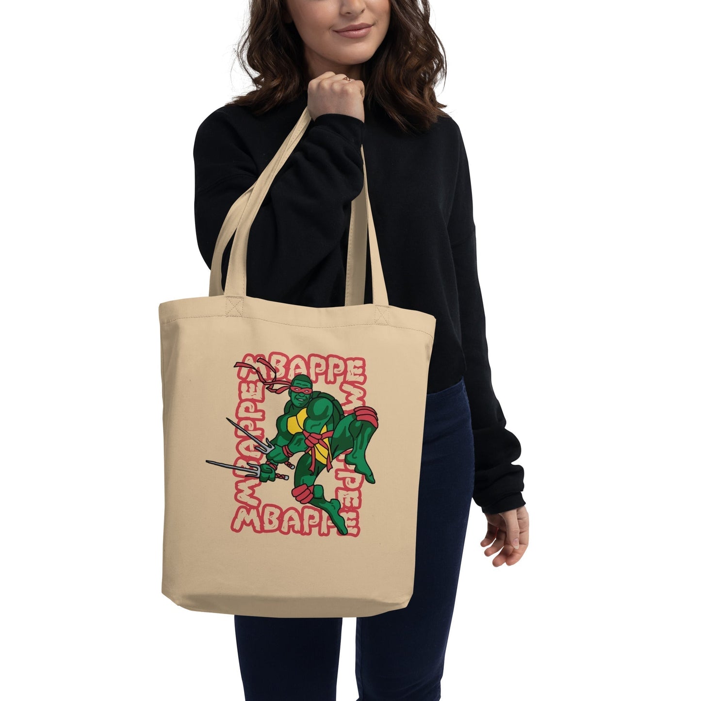 Kylian Mbappe Red Ninja Turtle Raphael Eco Tote Bag Oyster Bags Football Kylian Mbappe Ninja Turtles PSG Real Madrid Next Cult Brand