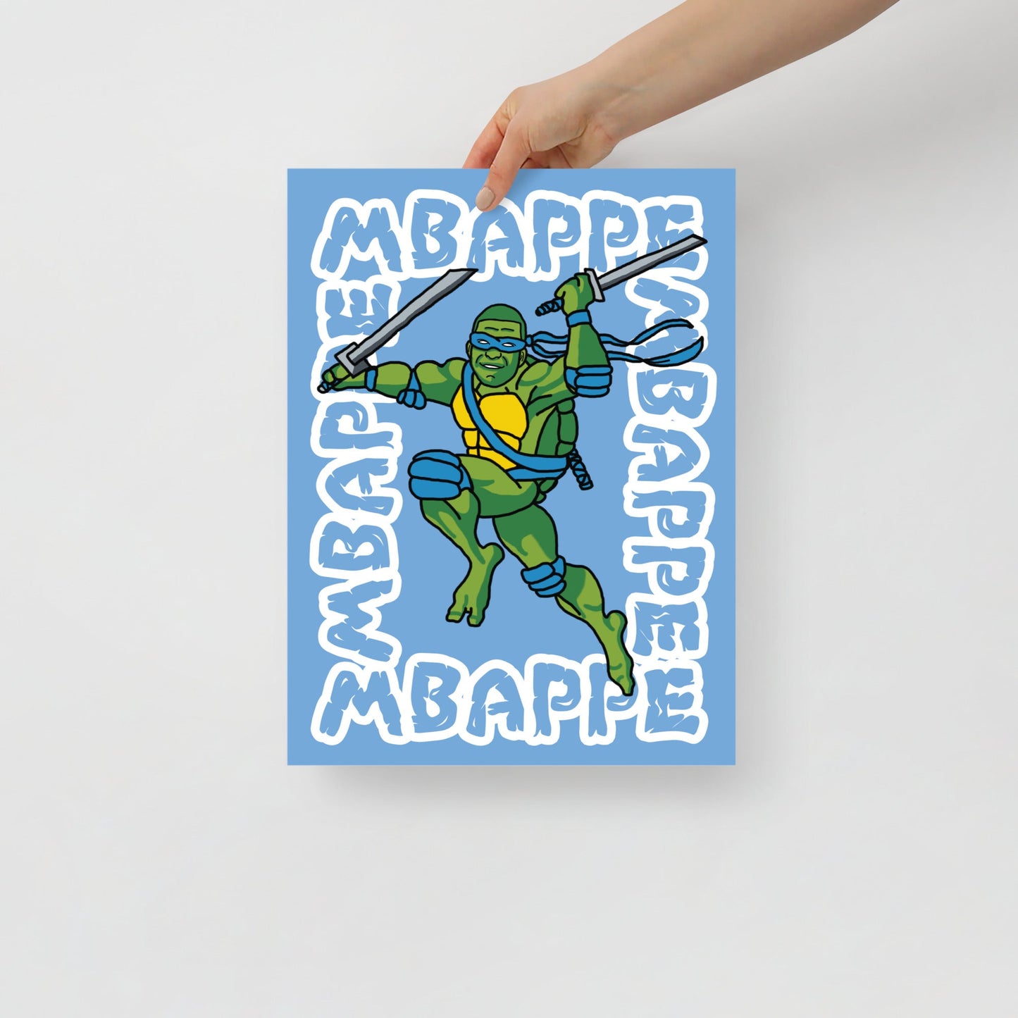 Kylian Mbappe Blue Ninja Turtle Leonardo Poster 30×40 cm Posters Football Kylian Mbappe Ninja Turtles PSG Real Madrid Next Cult Brand
