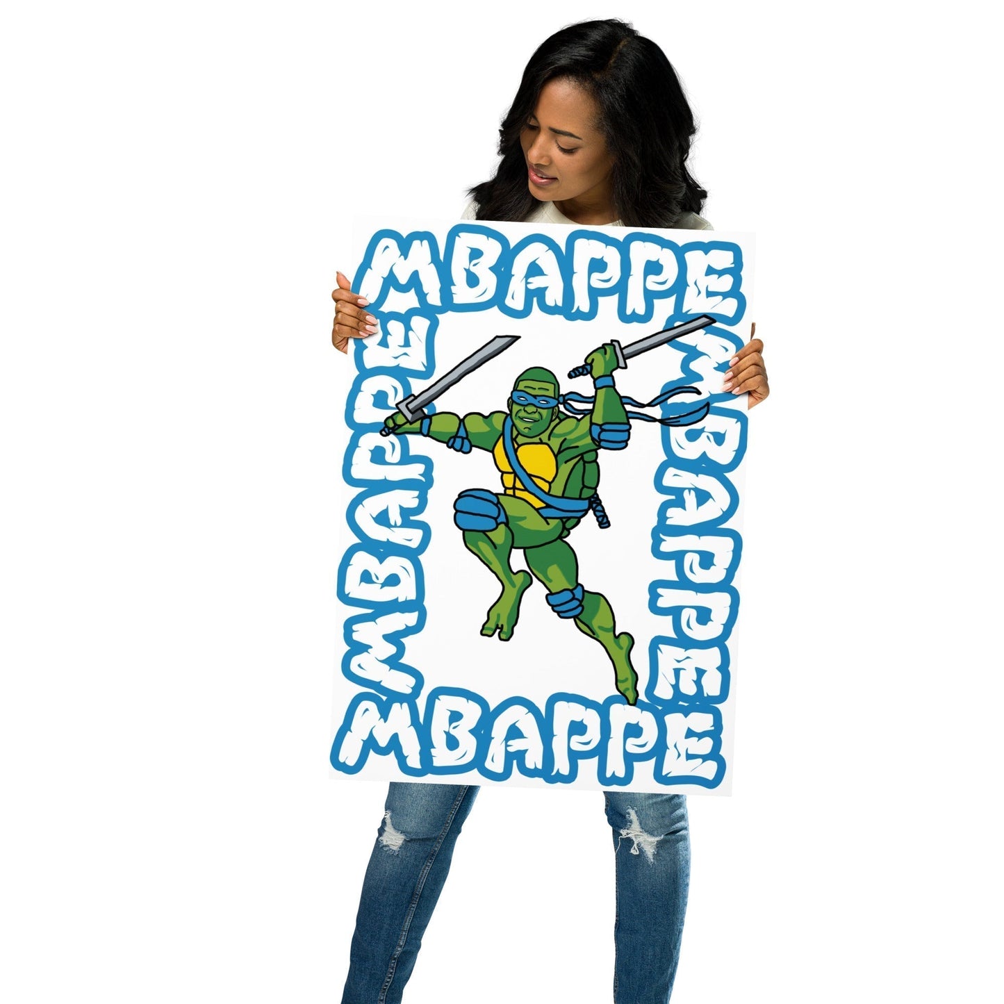 Kylian Mbappe Blue Ninja Turtle Leonardo Poster 50×70 cm Posters Football Kylian Mbappe Ninja Turtles PSG Real Madrid Next Cult Brand