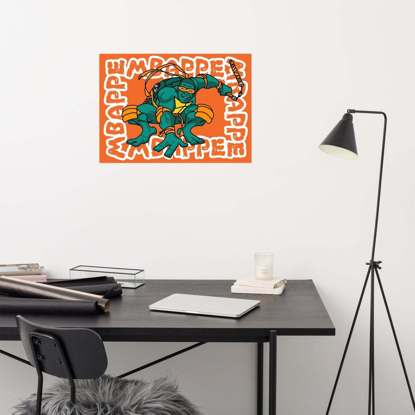 Kylian Mbappe Orange Ninja Turtle Michelangelo Poster 50×70 cm Posters Football Kylian Mbappe Ninja Turtles PSG Real Madrid Next Cult Brand