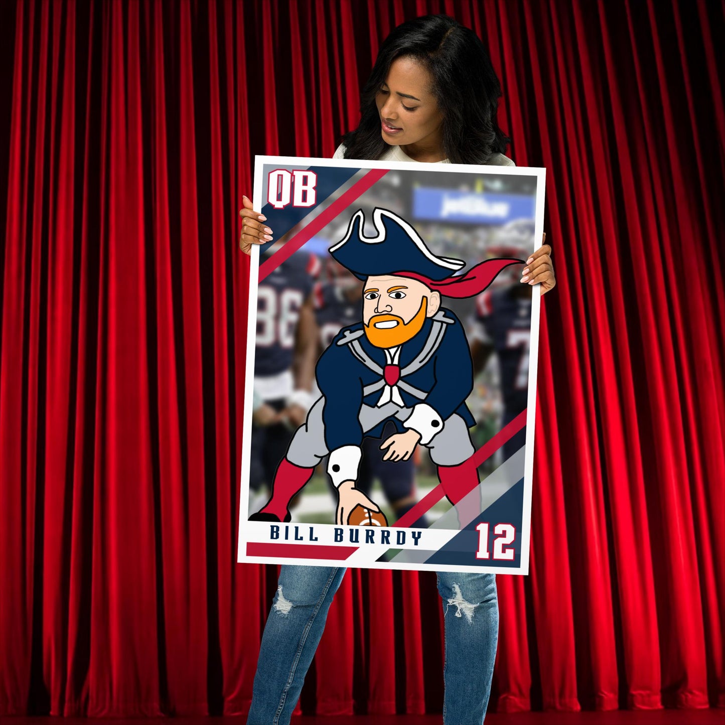 Bill Burrdy New England Patriots NFL Tom Brady Bill Burr Poster 50×70 cm American Football Bill Burr Monday Morning Podcast New England Patriots NFL Podcasts Stand-up Comedy Next Cult Brand