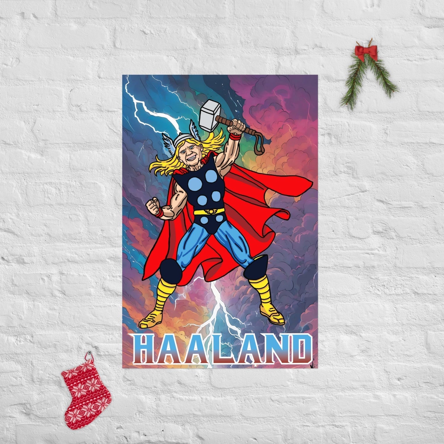 Erling Haaland Thor Avenger Manchester City Funny Football/ Soccer Meme Poster 61×91 cm Posters Erling Haaland Football Manchester City Thor Next Cult Brand