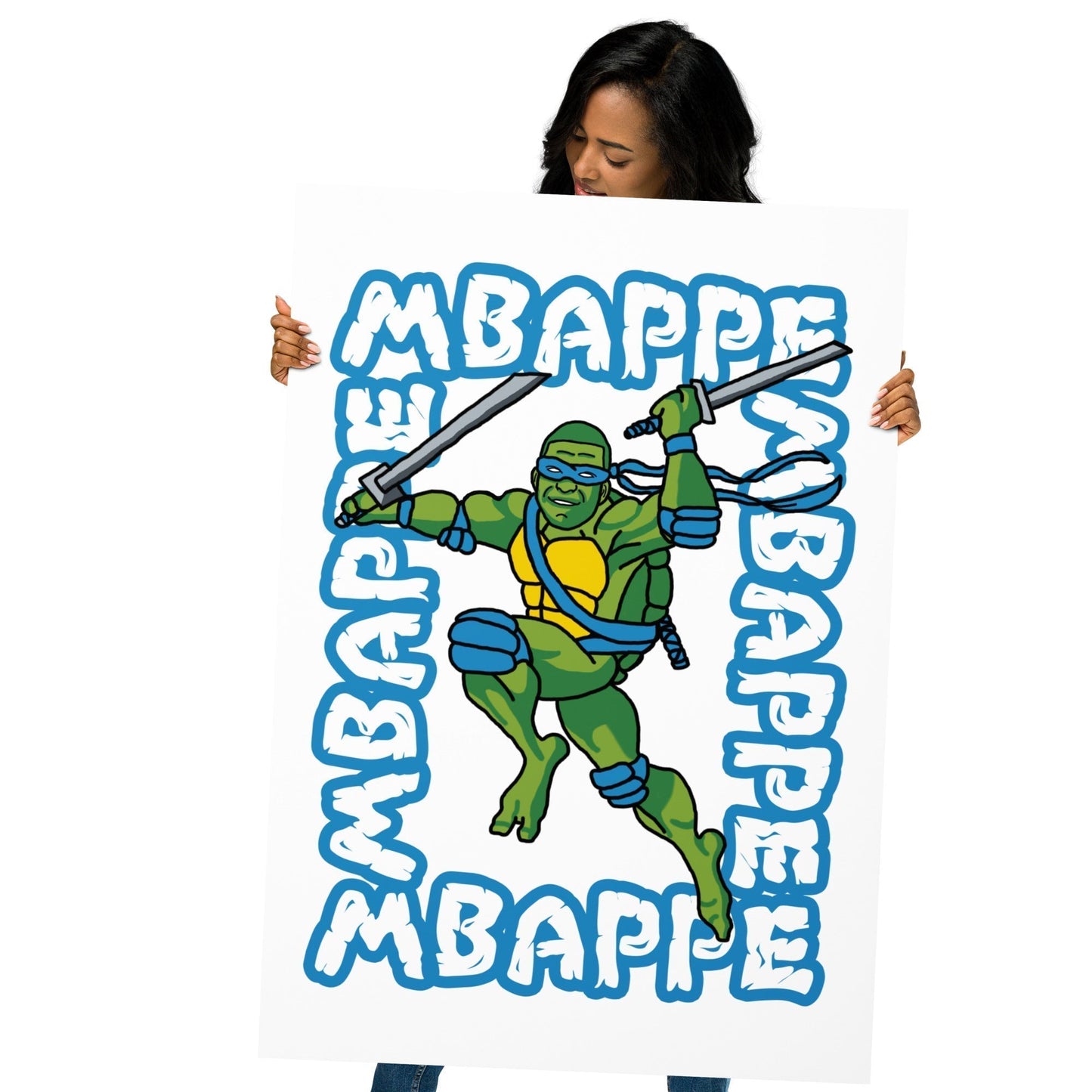 Kylian Mbappe Blue Ninja Turtle Leonardo Poster 70×100 cm Posters Football Kylian Mbappe Ninja Turtles PSG Real Madrid Next Cult Brand