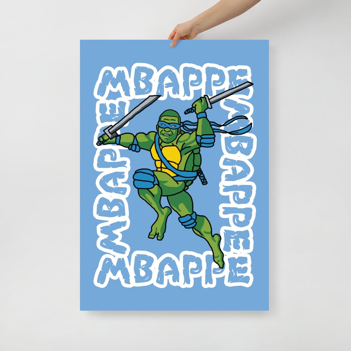Kylian Mbappe Blue Ninja Turtle Leonardo Poster 70×100 cm Posters Football Kylian Mbappe Ninja Turtles PSG Real Madrid Next Cult Brand