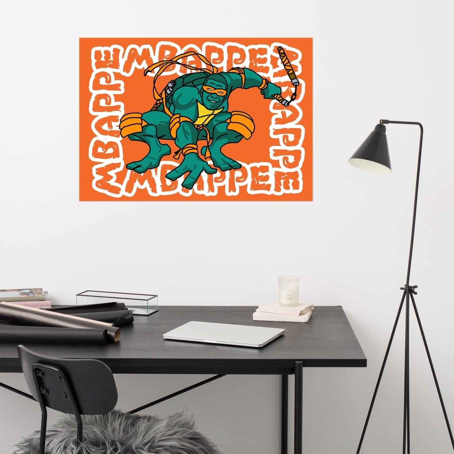 Kylian Mbappe Orange Ninja Turtle Michelangelo Poster 70×100 cm Posters Football Kylian Mbappe Ninja Turtles PSG Real Madrid Next Cult Brand