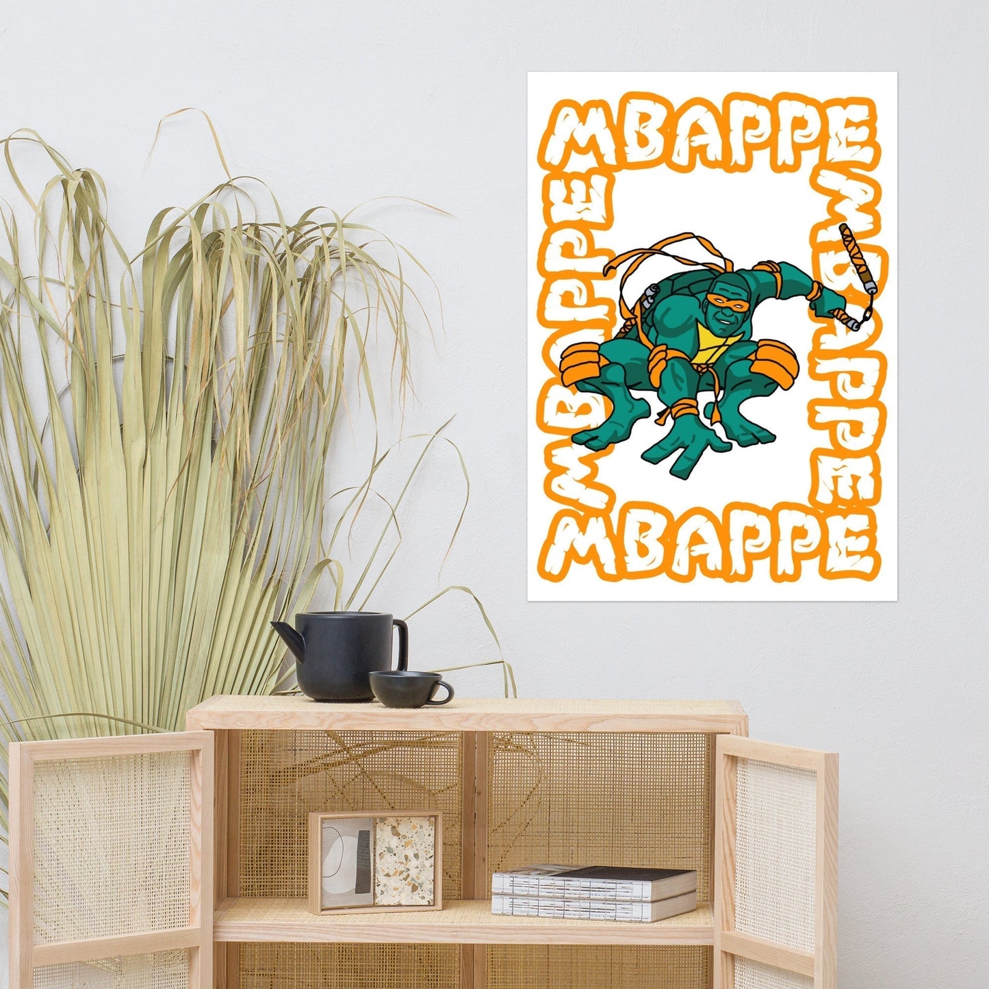 Kylian Mbappe Orange Ninja Turtle Michelangelo Poster 70×100 cm Posters Football Kylian Mbappe Ninja Turtles PSG Real Madrid Next Cult Brand
