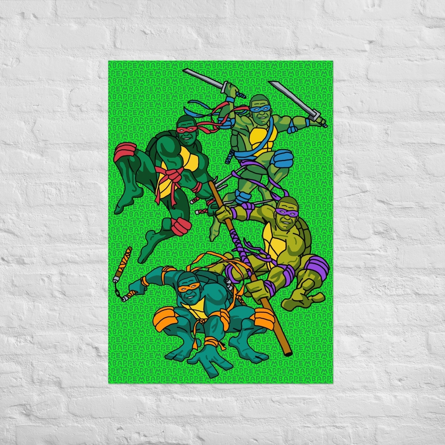 Kylian Mbappe Ninja Turtles funny football/ soccer meme Poster green 70×100 cm Posters Football Kylian Mbappe Ninja Turtles PSG Real Madrid Next Cult Brand