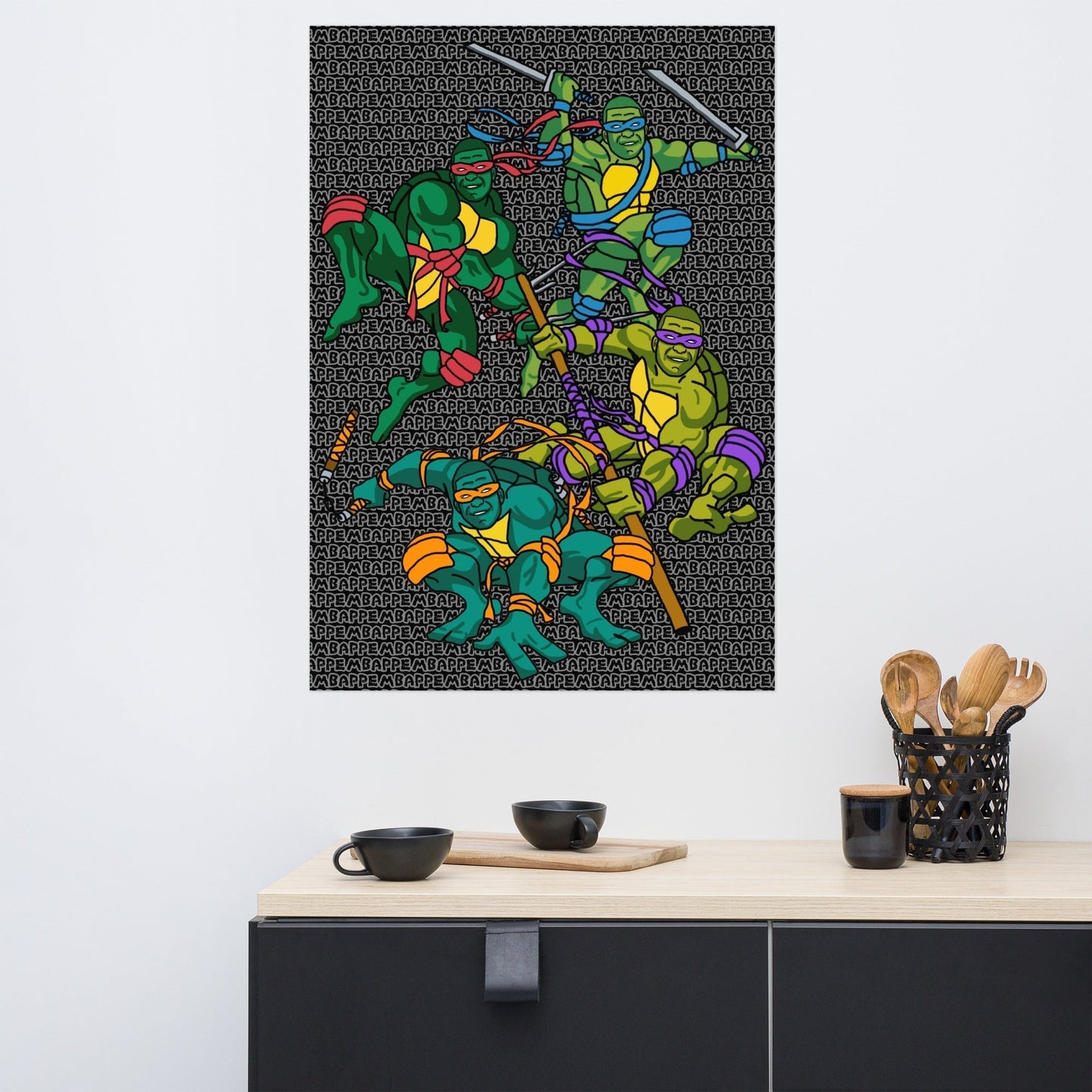 Kylian Mbappe Ninja Turtles funny football/ soccer meme Poster black 70×100 cm Posters Football Kylian Mbappe Ninja Turtles PSG Real Madrid Next Cult Brand