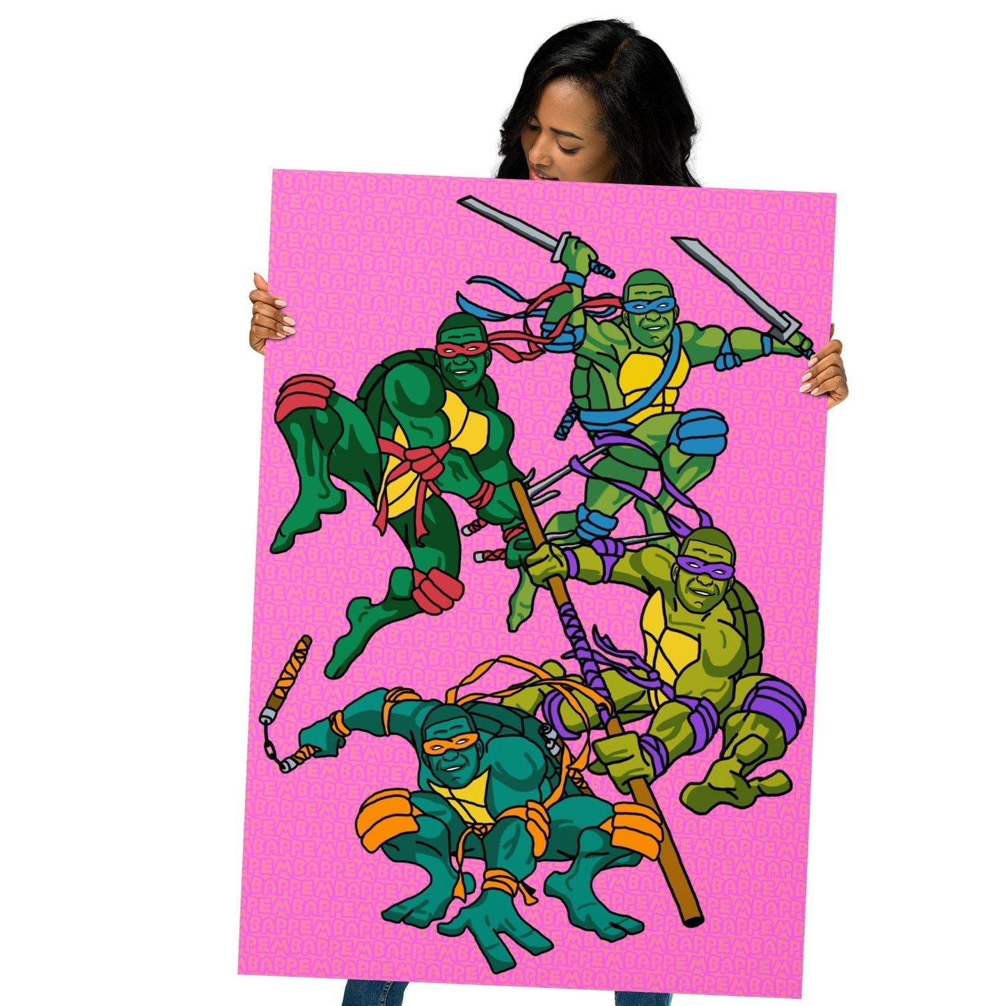Kylian Mbappe Ninja Turtles funny football/ soccer meme Poster pink 70×100 cm Posters Football Kylian Mbappe Ninja Turtles PSG Real Madrid Next Cult Brand