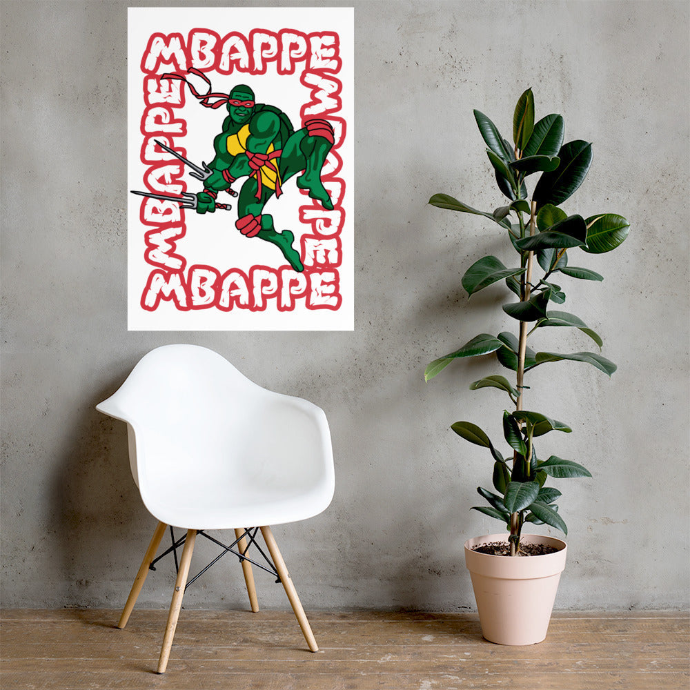 Kylian Mbappe Red Ninja Turtle Raphael Poster 70×100 cm Posters Football Kylian Mbappe Ninja Turtles PSG Real Madrid Next Cult Brand