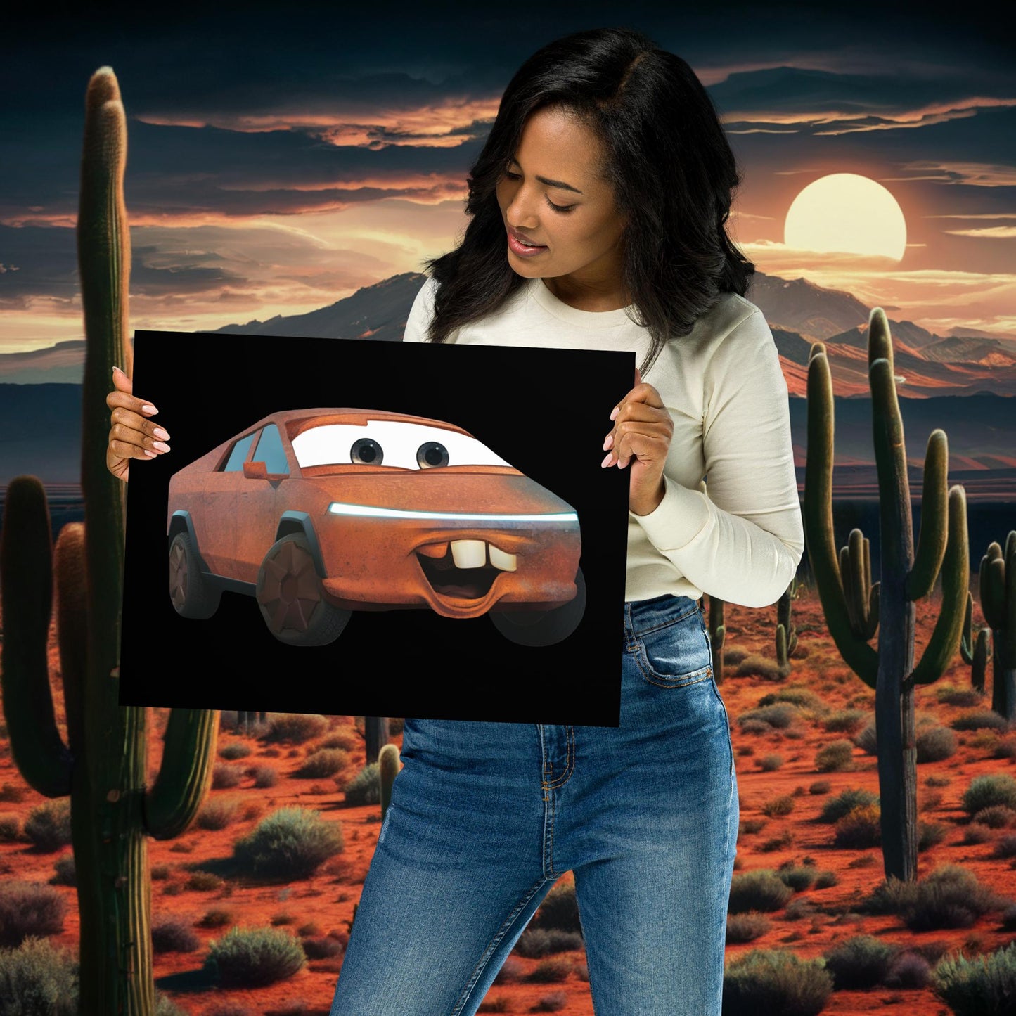 Rusty Tesla Cybertruck Elon Musk Cars Movie Tow Mater Poster 12″×16″ Posters Cars Movie Celebrities Cybertruck Elon Musk Movies Tesla Next Cult Brand