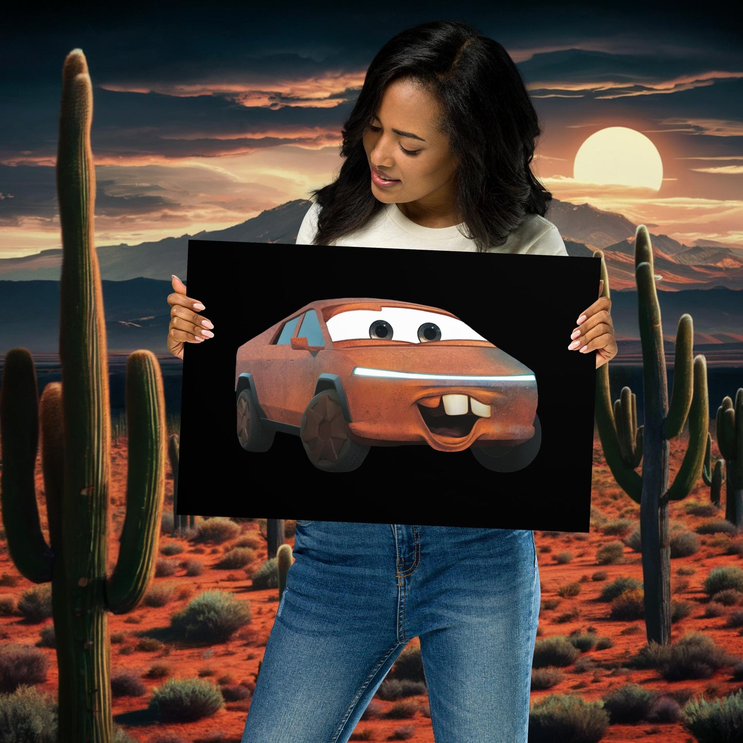 Rusty Tesla Cybertruck Elon Musk Cars Movie Tow Mater Poster 12″×18″ Posters Cars Movie Celebrities Cybertruck Elon Musk Movies Tesla Next Cult Brand