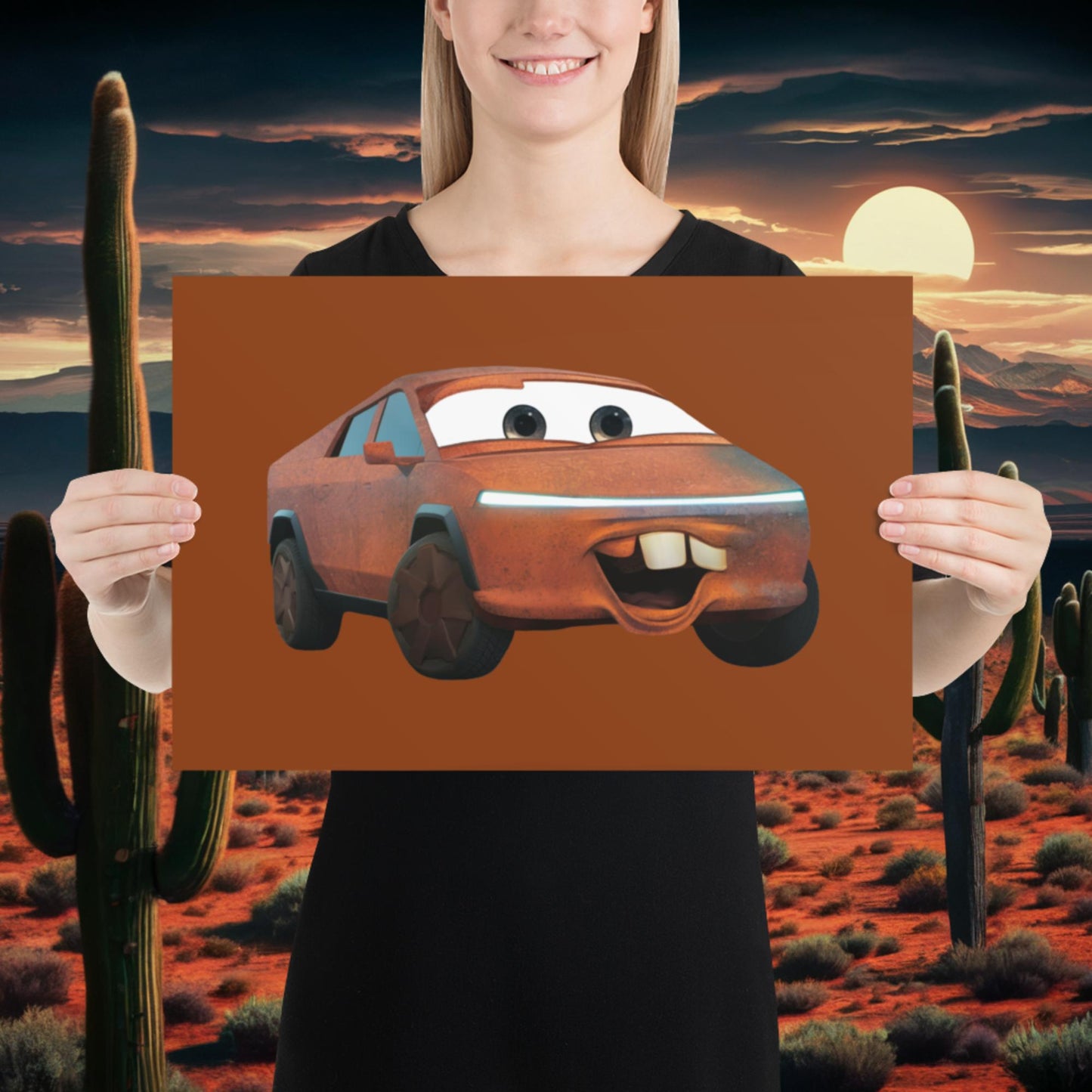 Rusty Tesla Cybertruck Elon Musk Cars Movie Tow Mater Poster 12″×18″ Posters Cars Movie Celebrities Cybertruck Elon Musk Movies Tesla Next Cult Brand