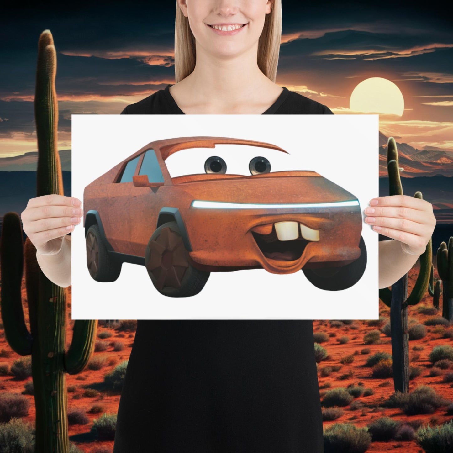 Rusty Tesla Cybertruck Elon Musk Cars Movie Tow Mater Poster 12″×18″ Posters Cars Movie Celebrities Cybertruck Elon Musk Movies Tesla Next Cult Brand