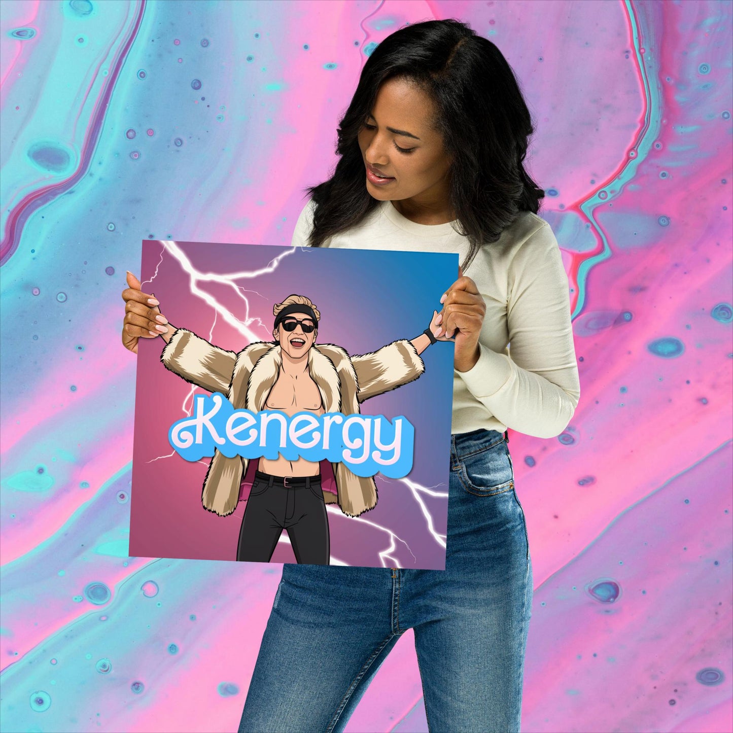 Kenergy Barbie Ryan Gosling Ken Poster 14″×14″ Posters Barbie Celebrities Ken Kenergy Movies Ryan Gosling Next Cult Brand