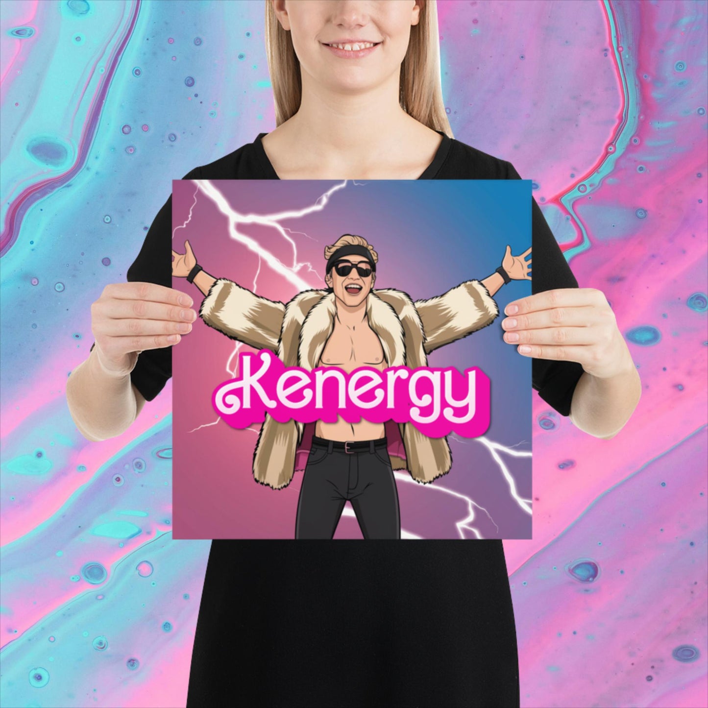 Kenergy Barbie Ryan Gosling Ken Poster 14″×14″ Posters Barbie Celebrities Ken Kenergy Movies Ryan Gosling Next Cult Brand