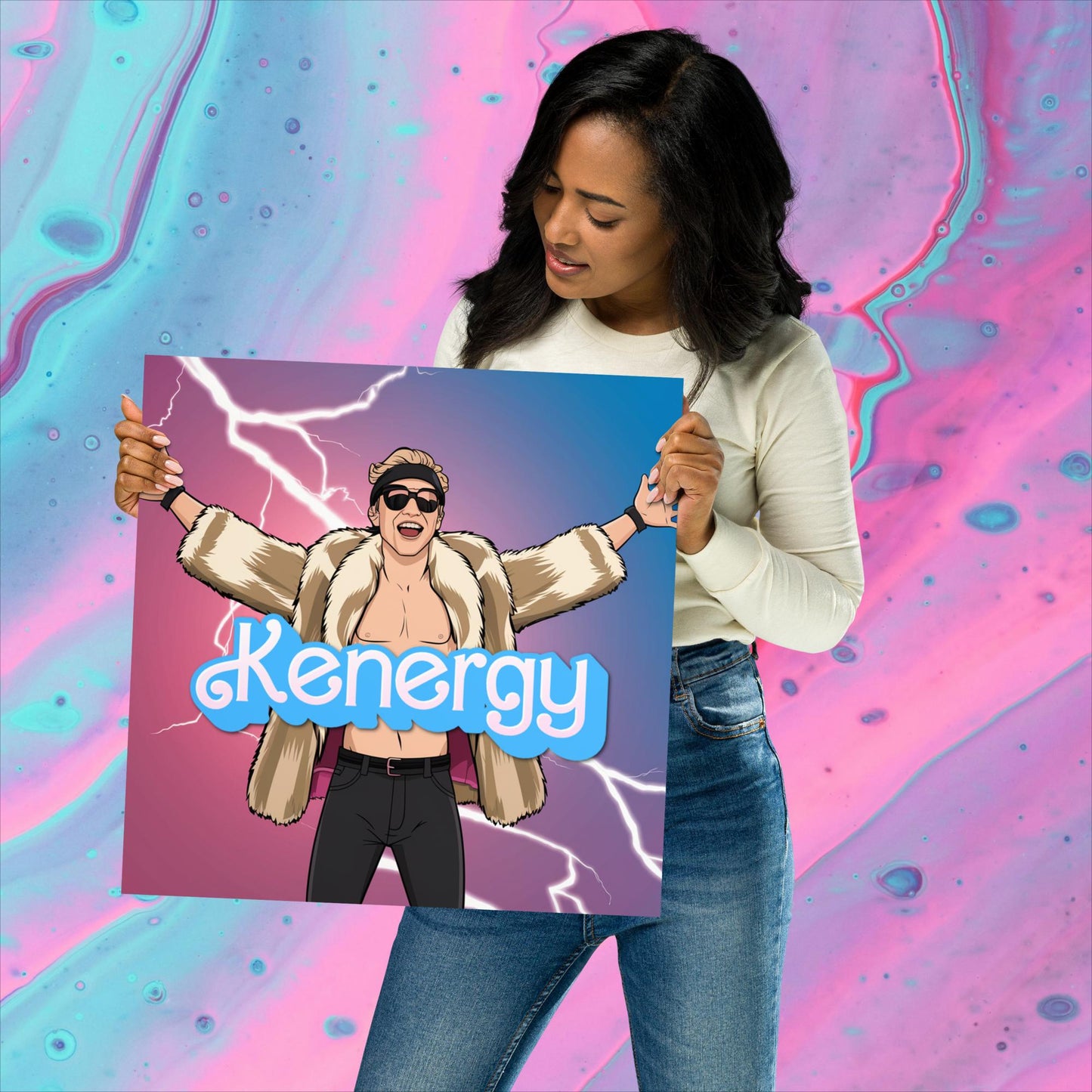 Kenergy Barbie Ryan Gosling Ken Poster 16″×16″ Posters Barbie Celebrities Ken Kenergy Movies Ryan Gosling Next Cult Brand
