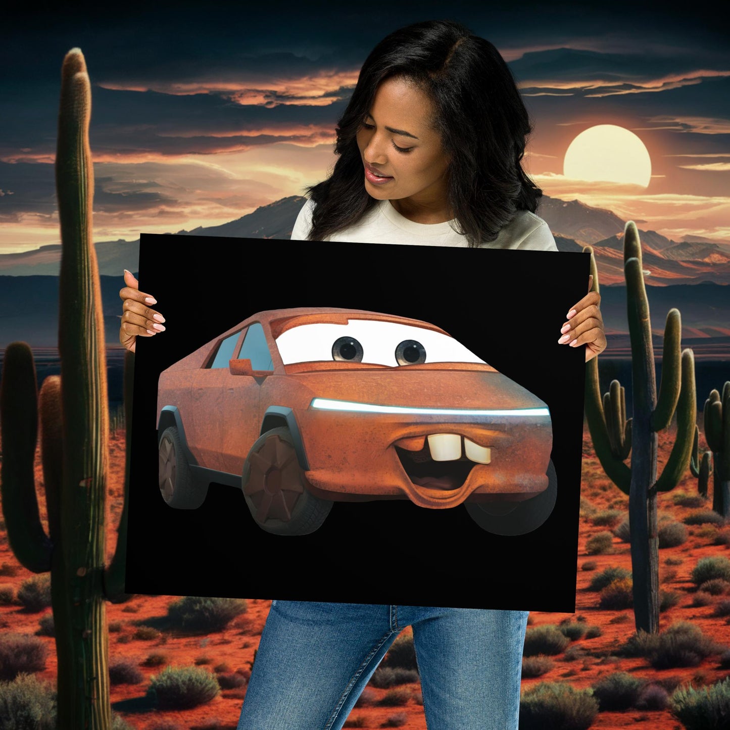 Rusty Tesla Cybertruck Elon Musk Cars Movie Tow Mater Poster 16″×20″ Posters Cars Movie Celebrities Cybertruck Elon Musk Movies Tesla Next Cult Brand