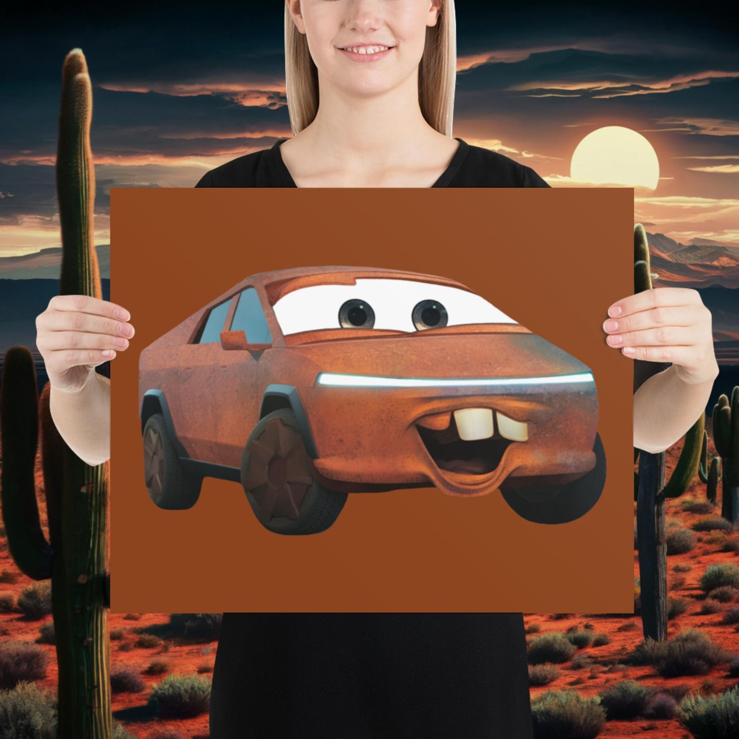 Rusty Tesla Cybertruck Elon Musk Cars Movie Tow Mater Poster 16″×20″ Posters Cars Movie Celebrities Cybertruck Elon Musk Movies Tesla Next Cult Brand