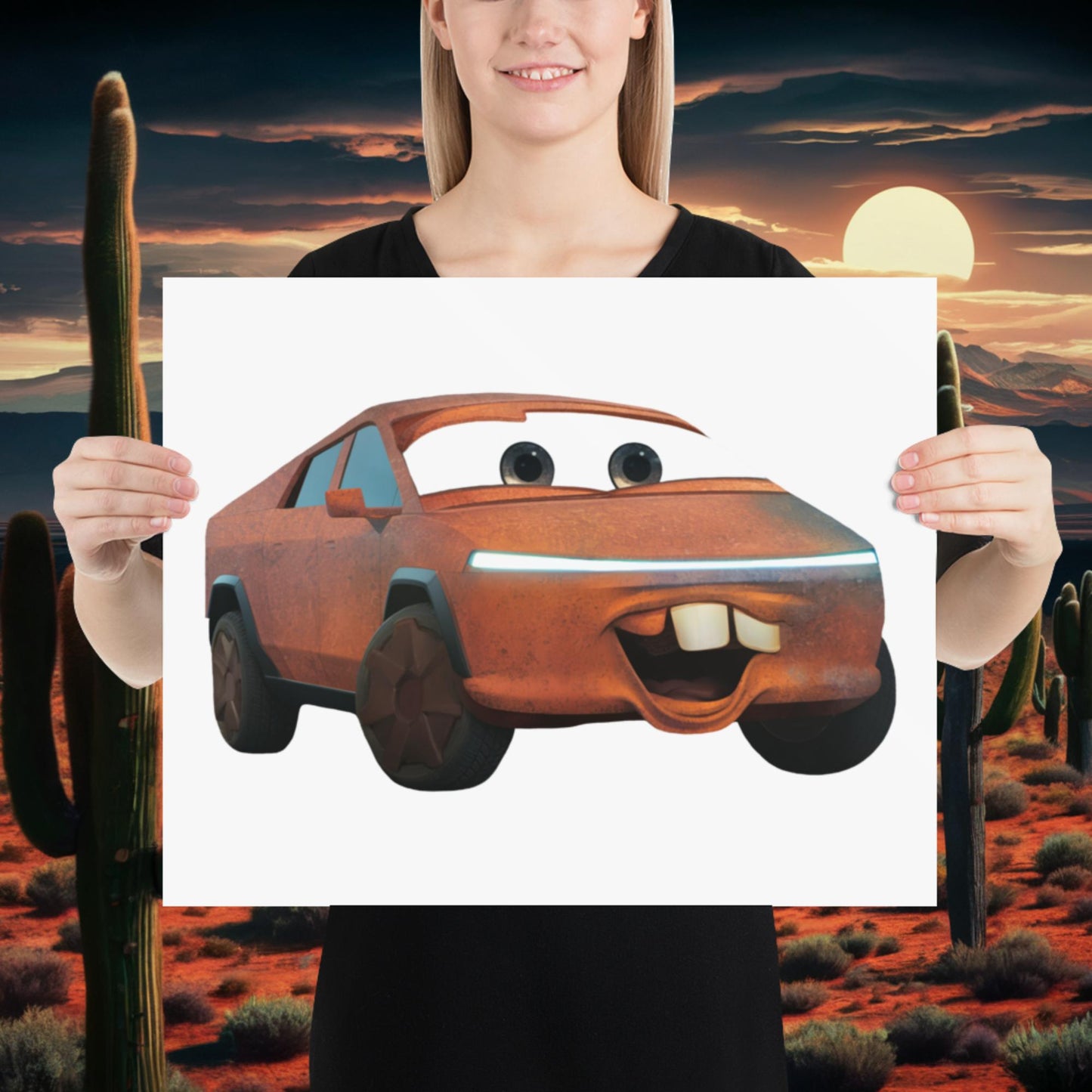 Rusty Tesla Cybertruck Elon Musk Cars Movie Tow Mater Poster 16″×20″ Posters Cars Movie Celebrities Cybertruck Elon Musk Movies Tesla Next Cult Brand