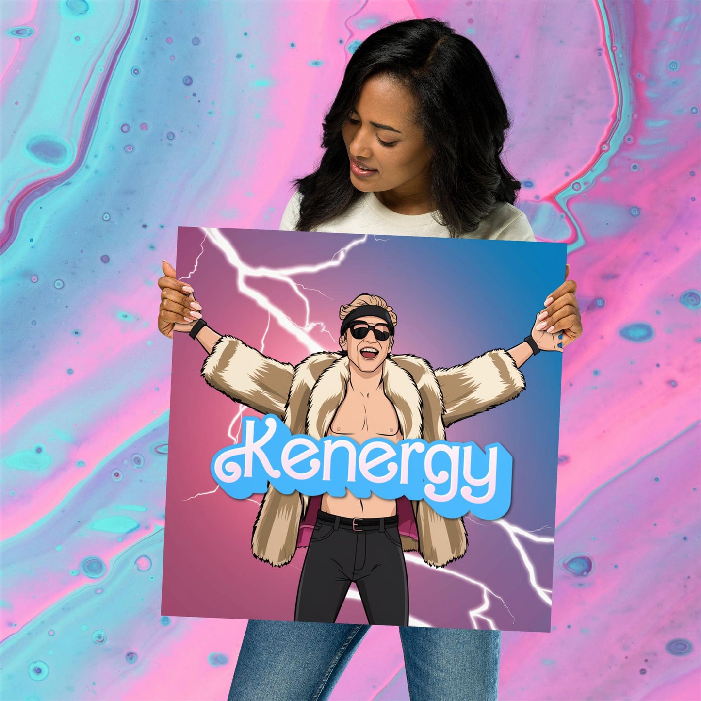 Kenergy Barbie Ryan Gosling Ken Poster 18″×18″ Posters Barbie Celebrities Ken Kenergy Movies Ryan Gosling Next Cult Brand