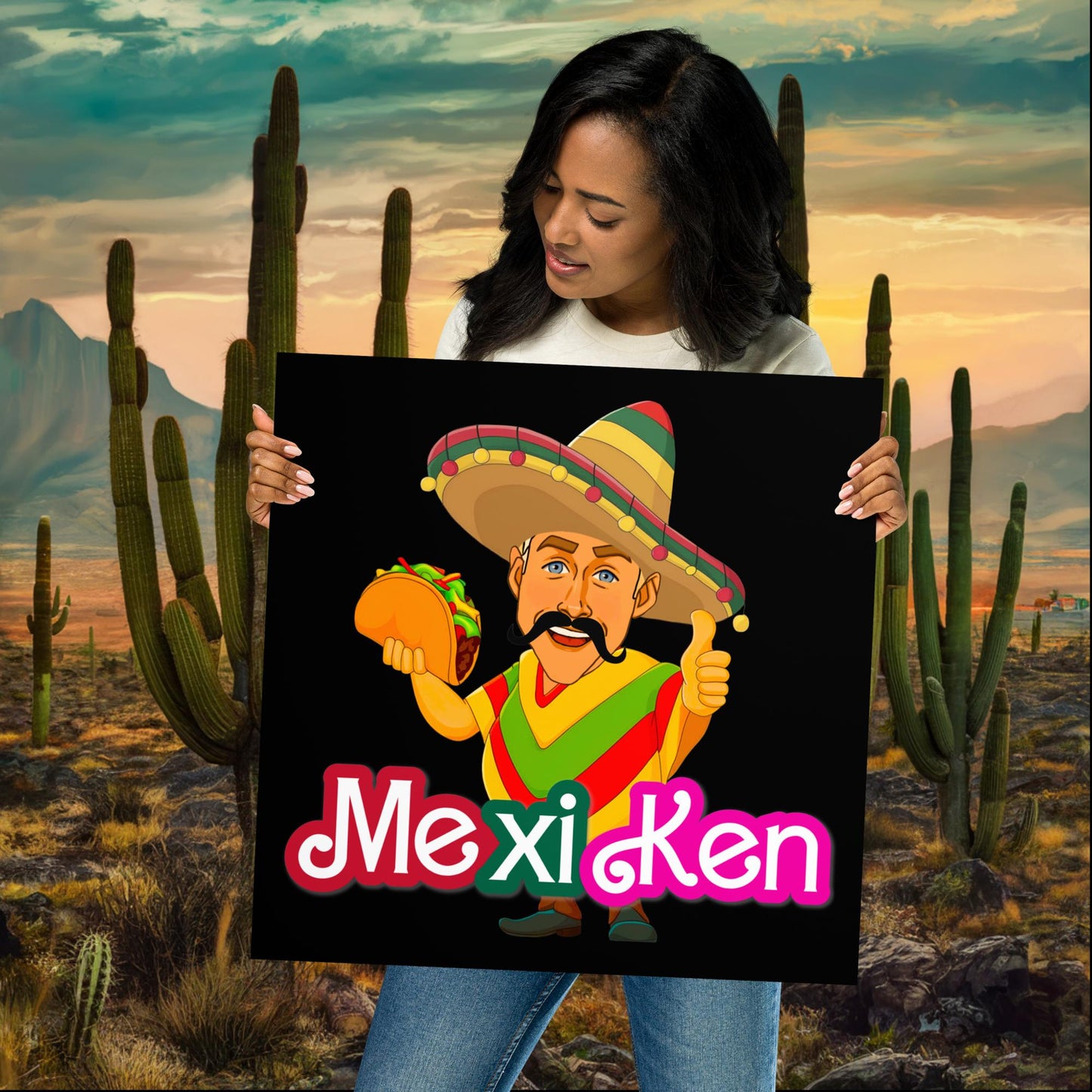 MexiKen Ken Barbie Movie Ryan Gosling Mexican Poster 18″×18″ Posters Barbie Celebrities Ken Mexico Movies Ryan Gosling Next Cult Brand