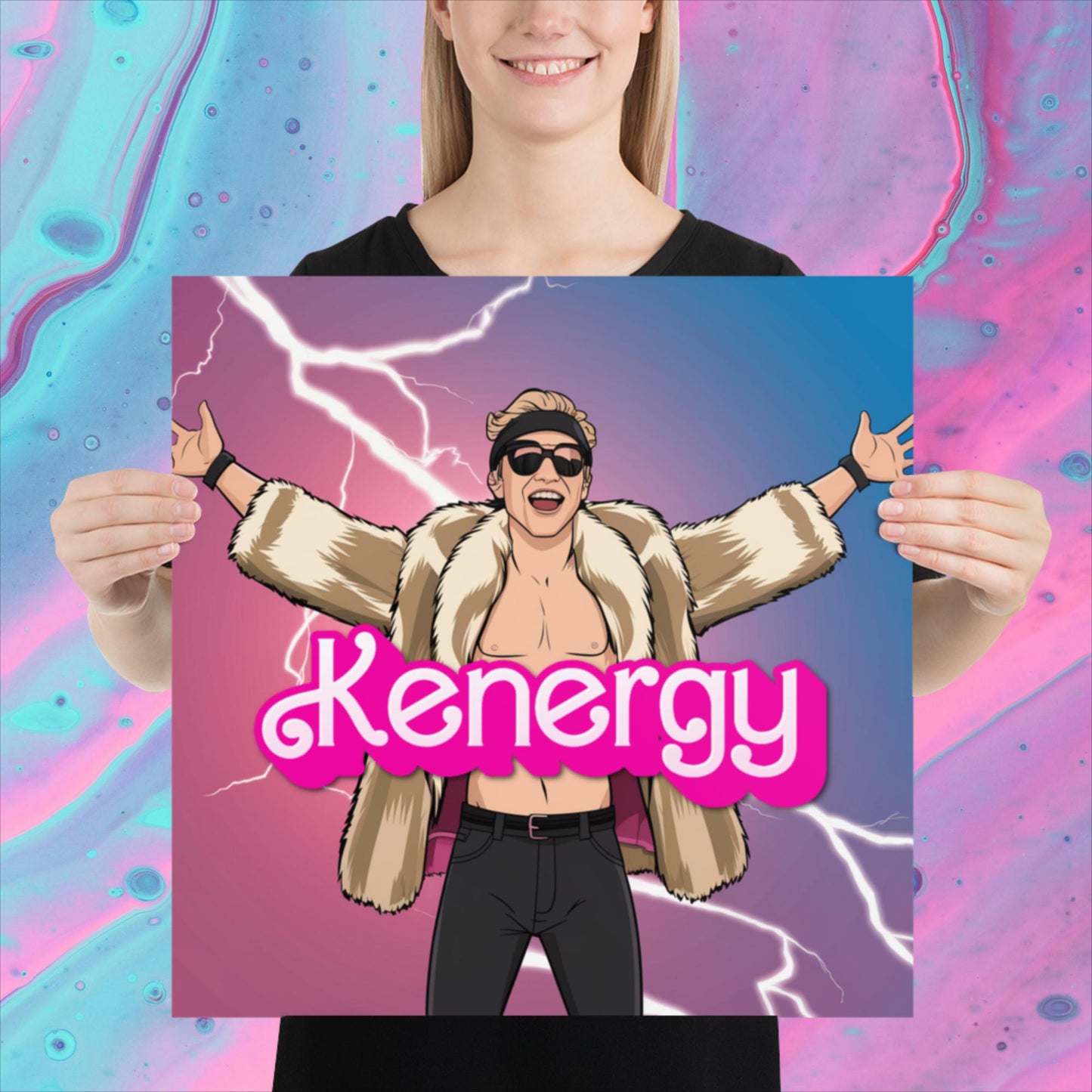 Kenergy Barbie Ryan Gosling Ken Poster 18″×18″ Posters Barbie Celebrities Ken Kenergy Movies Ryan Gosling Next Cult Brand