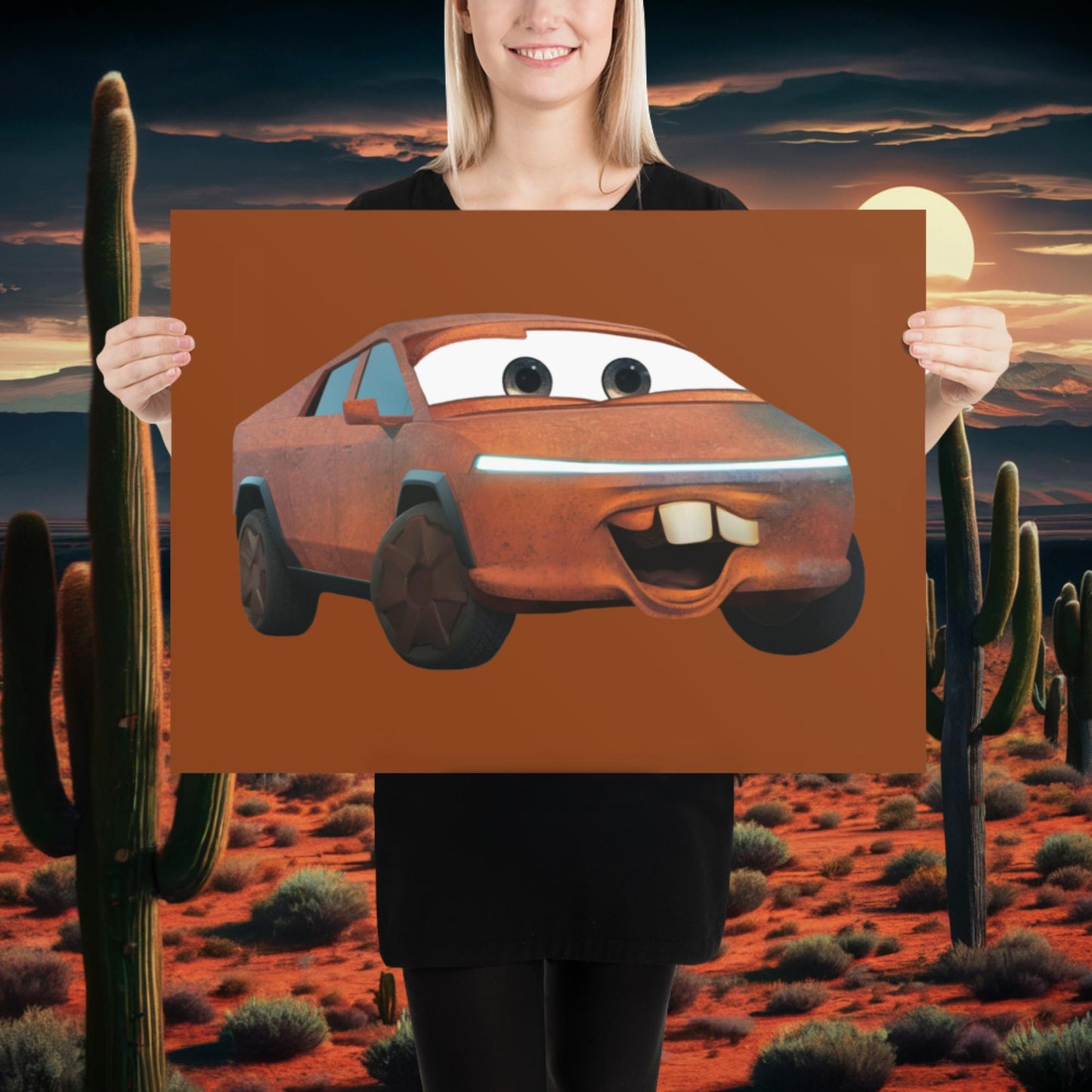 Rusty Tesla Cybertruck Elon Musk Cars Movie Tow Mater Poster 18″×24″ Posters Cars Movie Celebrities Cybertruck Elon Musk Movies Tesla Next Cult Brand