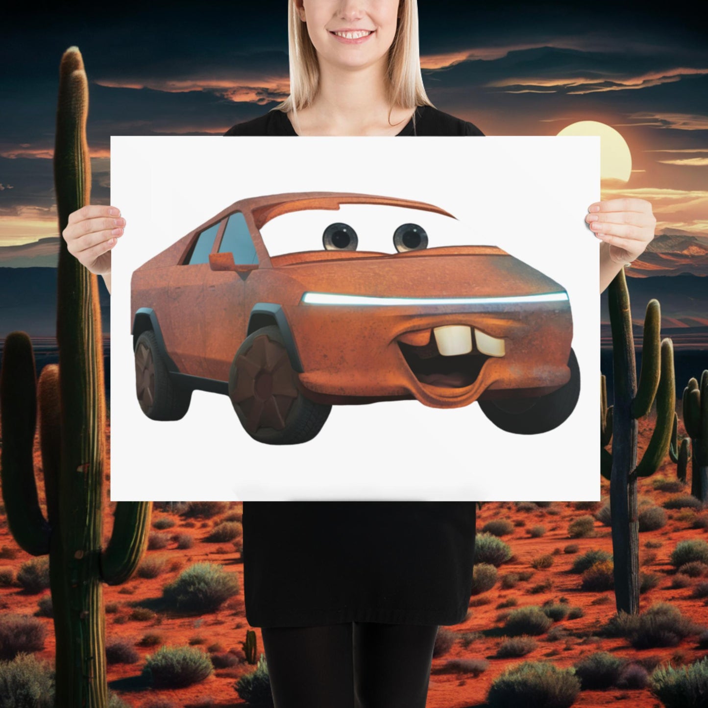 Rusty Tesla Cybertruck Elon Musk Cars Movie Tow Mater Poster 18″×24″ Posters Cars Movie Celebrities Cybertruck Elon Musk Movies Tesla Next Cult Brand