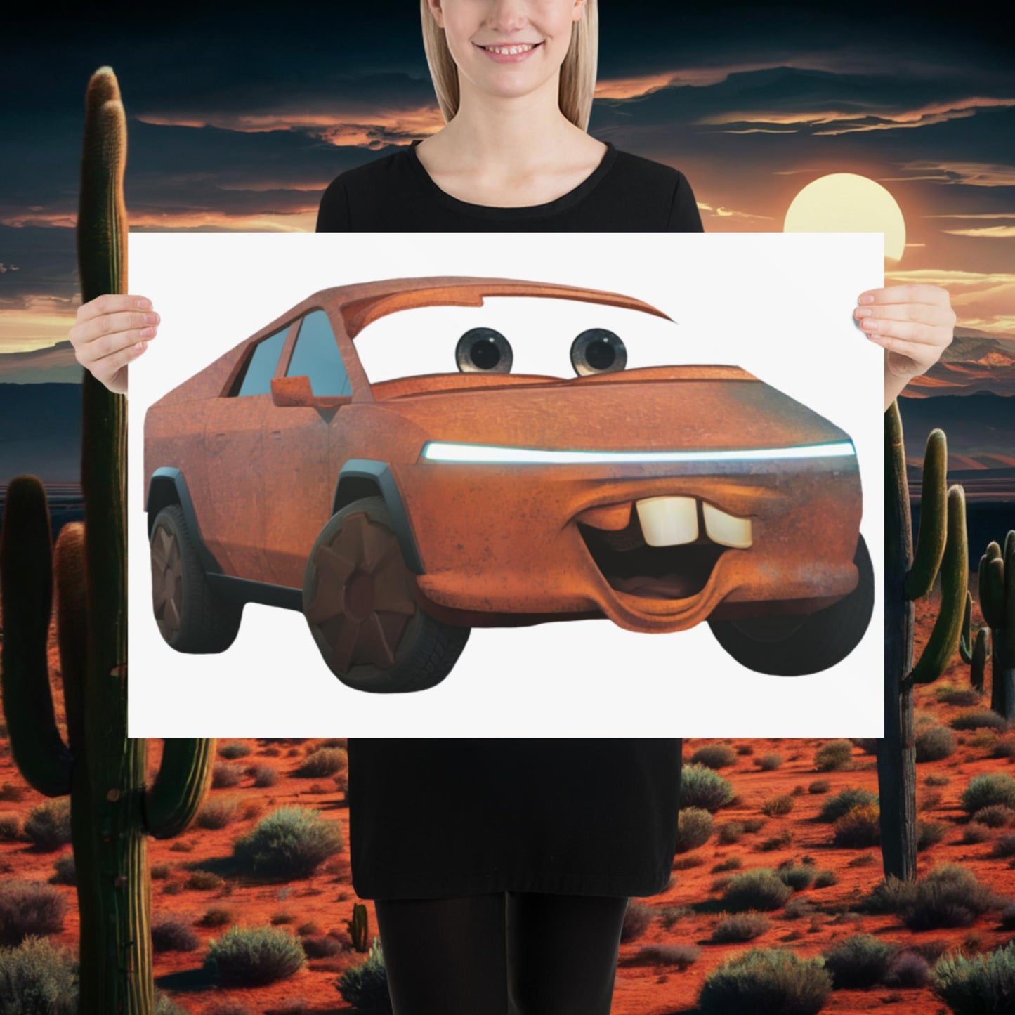 Rusty Tesla Cybertruck Elon Musk Cars Movie Tow Mater Poster 20″×30″ Posters Cars Movie Celebrities Cybertruck Elon Musk Movies Tesla Next Cult Brand