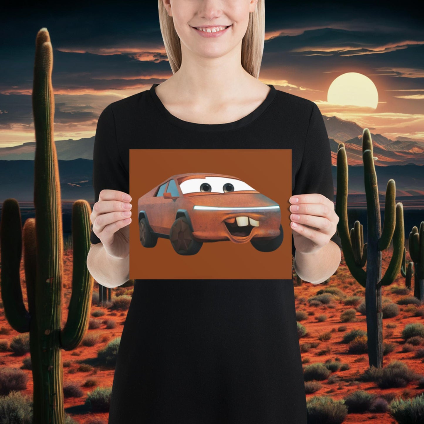 Rusty Tesla Cybertruck Elon Musk Cars Movie Tow Mater Poster 8″×10″ Posters Cars Movie Celebrities Cybertruck Elon Musk Movies Tesla Next Cult Brand