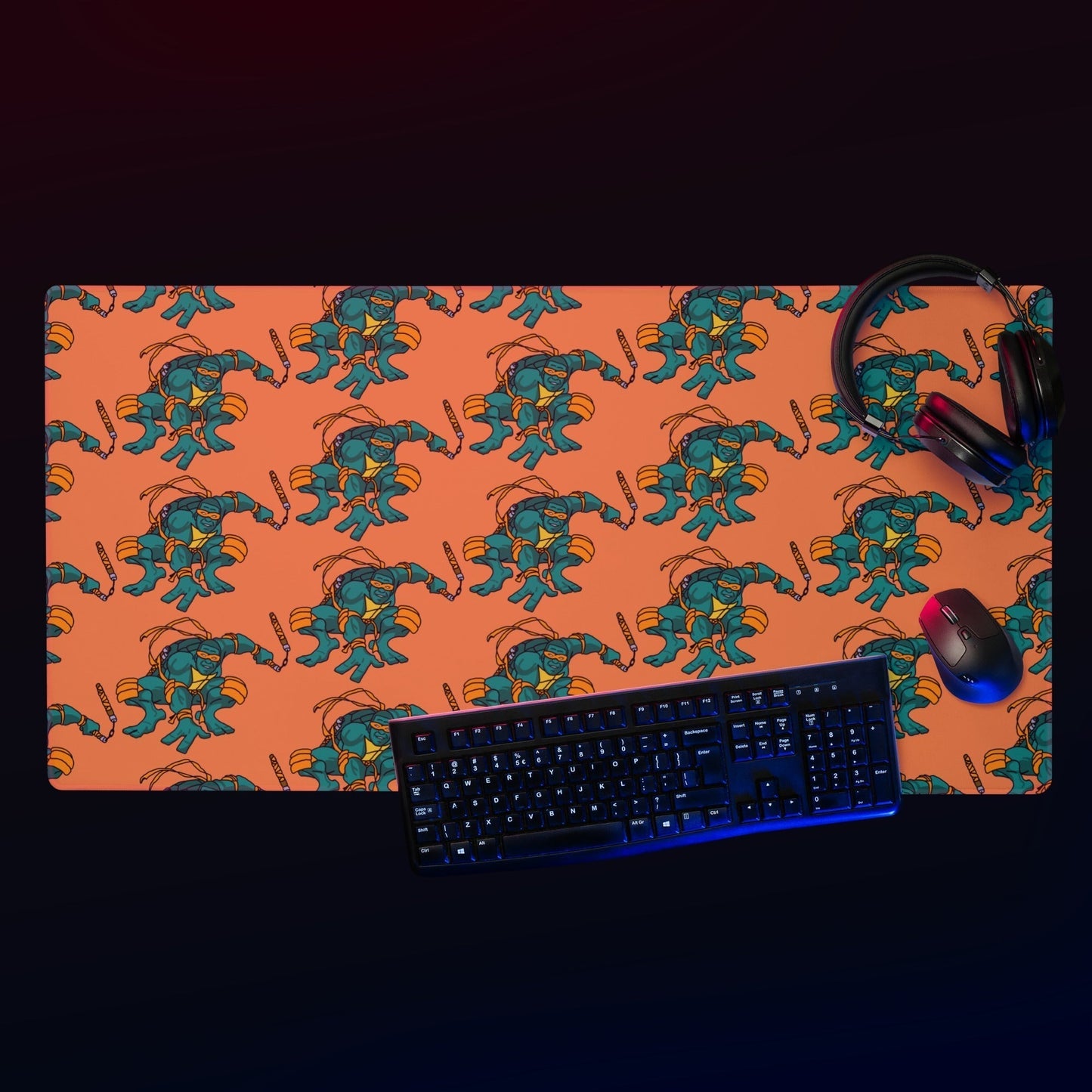 Kylian Mbappe Orange Ninja Turtle Michelangelo Gaming mouse pad 36″×18″ Mouse Pads Football Kylian Mbappe Ninja Turtles PSG Real Madrid Next Cult Brand