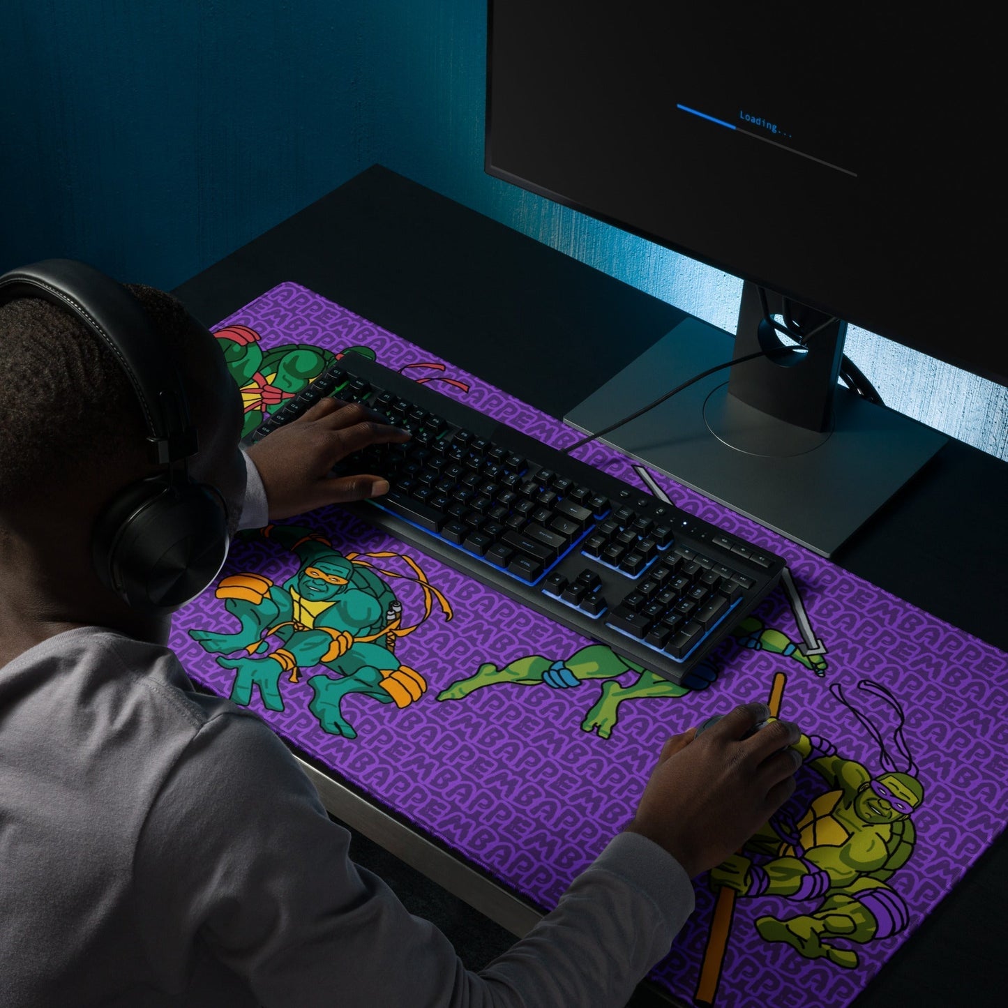Kylian Mbappe Ninja Turtles funny football/ soccer meme Gaming mouse pad purple 36″×18″ Mouse Pads Football Kylian Mbappe Ninja Turtles PSG Real Madrid Next Cult Brand