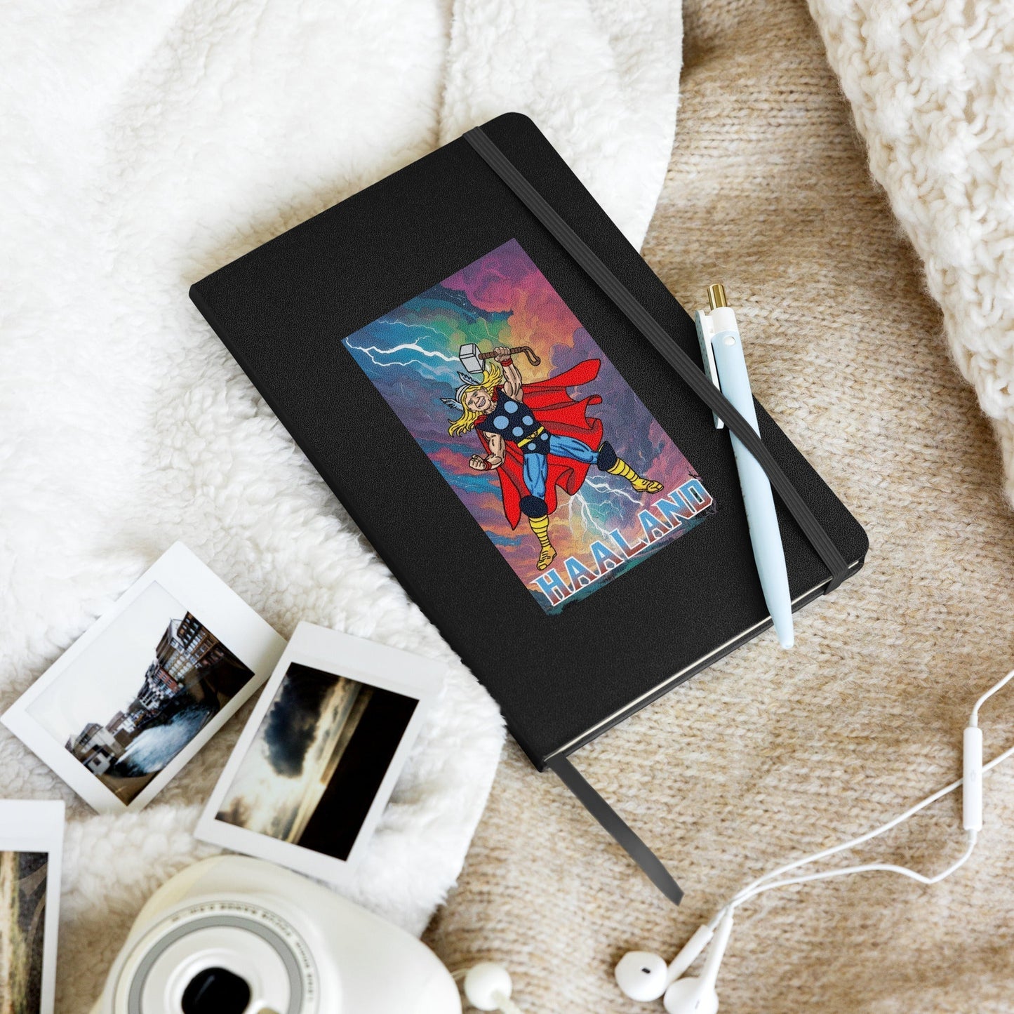Erling Haaland Thor Avenger Manchester City Funny Football/ Soccer Meme Hardcover bound notebook Black Notebooks Erling Haaland Football Manchester City Thor Next Cult Brand