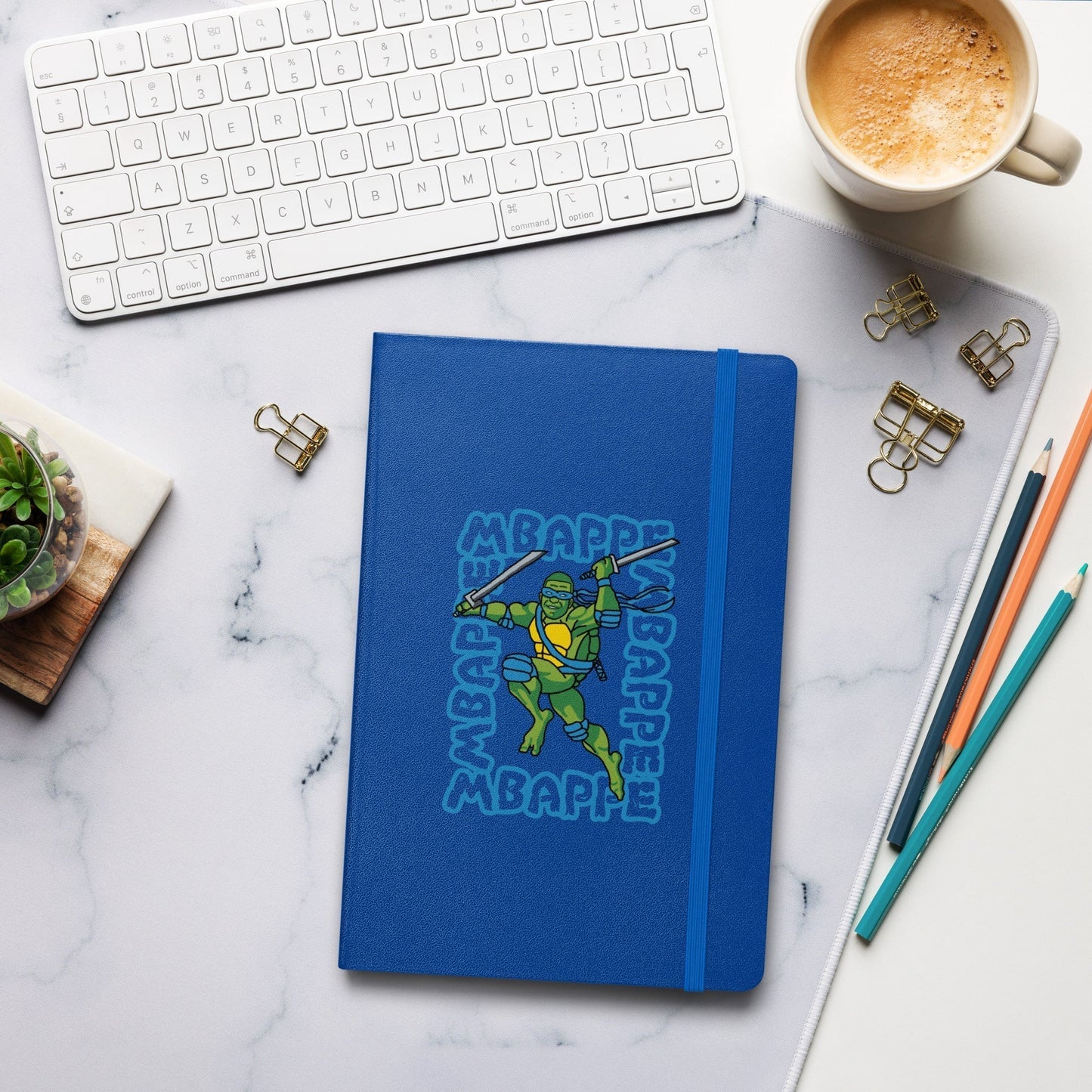 Kylian Mbappe Blue Ninja Turtle Leonardo Hardcover bound notebook Blue Notebooks Football Kylian Mbappe Ninja Turtles PSG Real Madrid Next Cult Brand