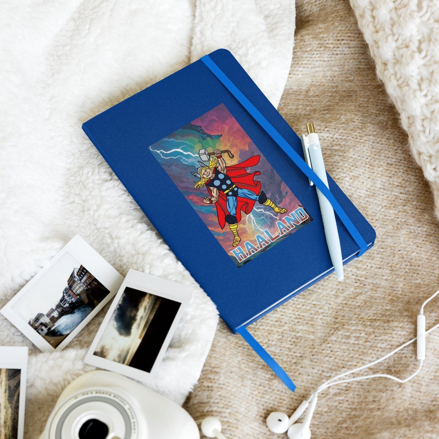 Erling Haaland Thor Avenger Manchester City Funny Football/ Soccer Meme Hardcover bound notebook Blue Notebooks Erling Haaland Football Manchester City Thor Next Cult Brand