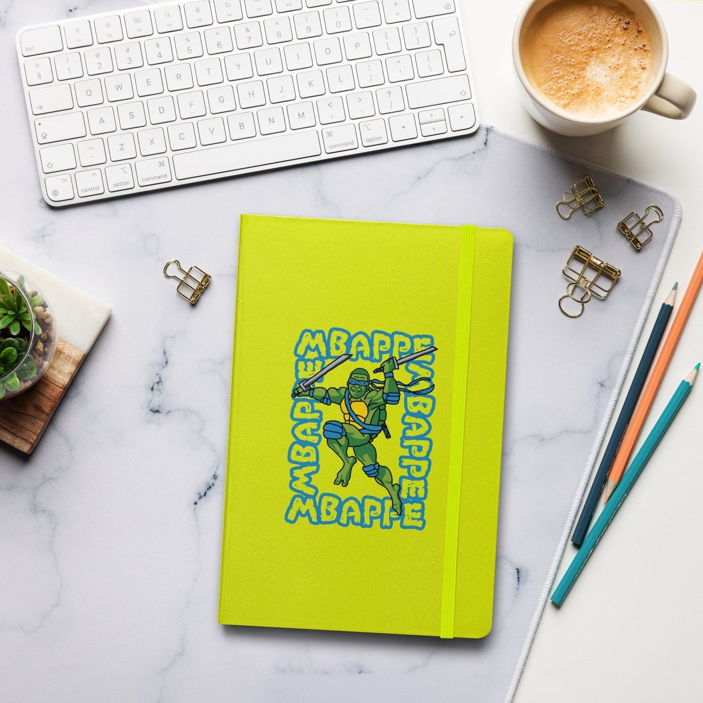 Kylian Mbappe Blue Ninja Turtle Leonardo Hardcover bound notebook Lime Notebooks Football Kylian Mbappe Ninja Turtles PSG Real Madrid Next Cult Brand