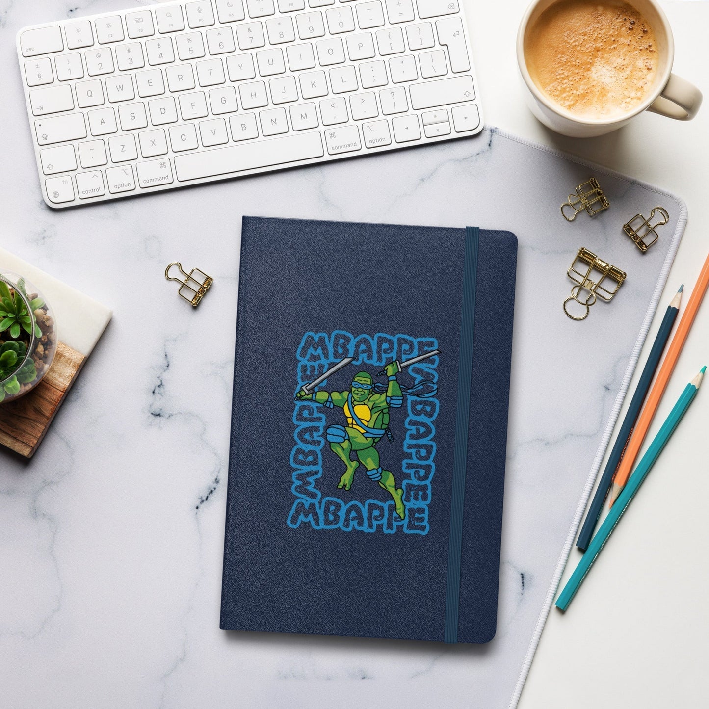 Kylian Mbappe Blue Ninja Turtle Leonardo Hardcover bound notebook Navy Notebooks Football Kylian Mbappe Ninja Turtles PSG Real Madrid Next Cult Brand