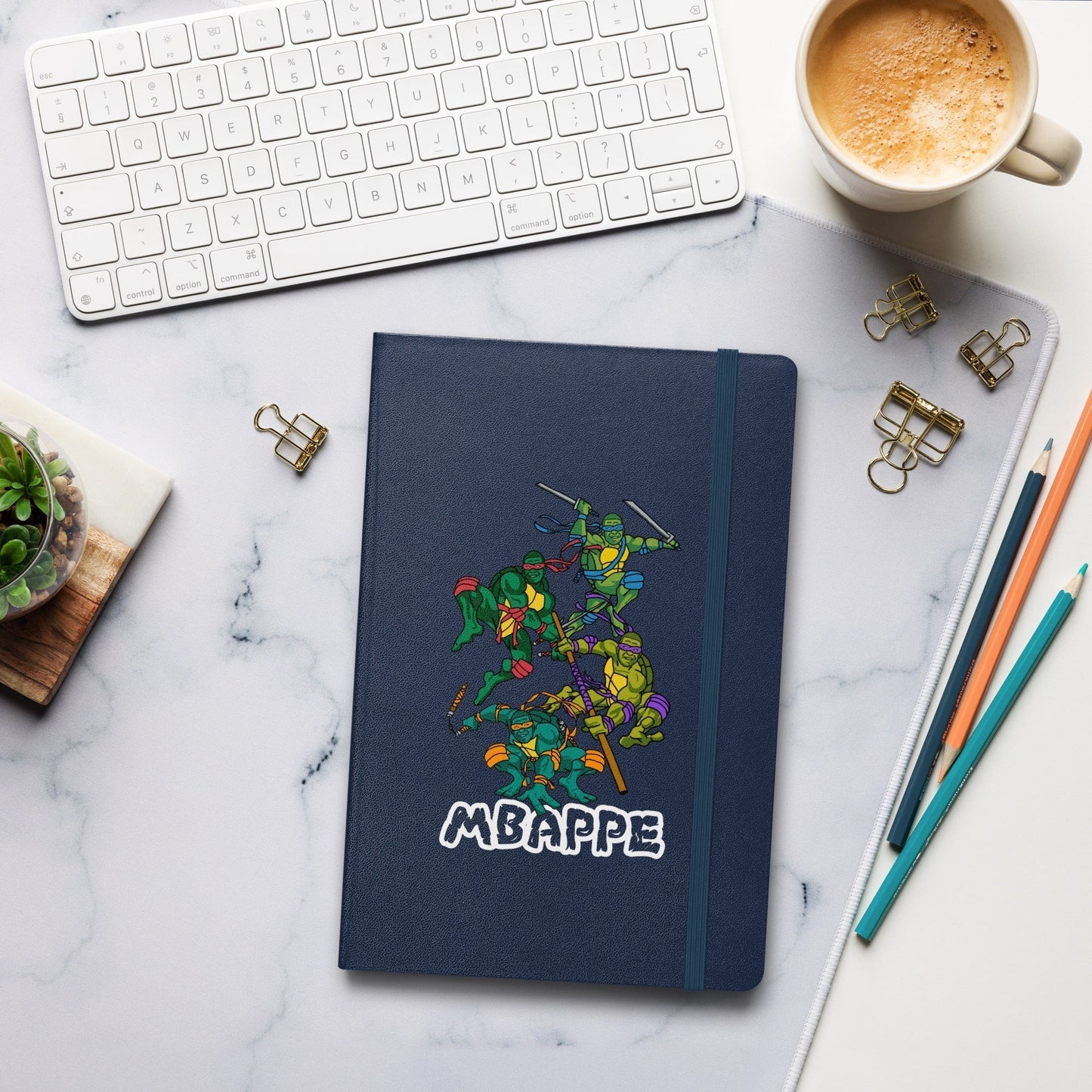 Kylian Mbappe Ninja Turtles funny football/ soccer meme Hardcover bound notebook Navy Notebooks Football Kylian Mbappe Ninja Turtles PSG Real Madrid Next Cult Brand