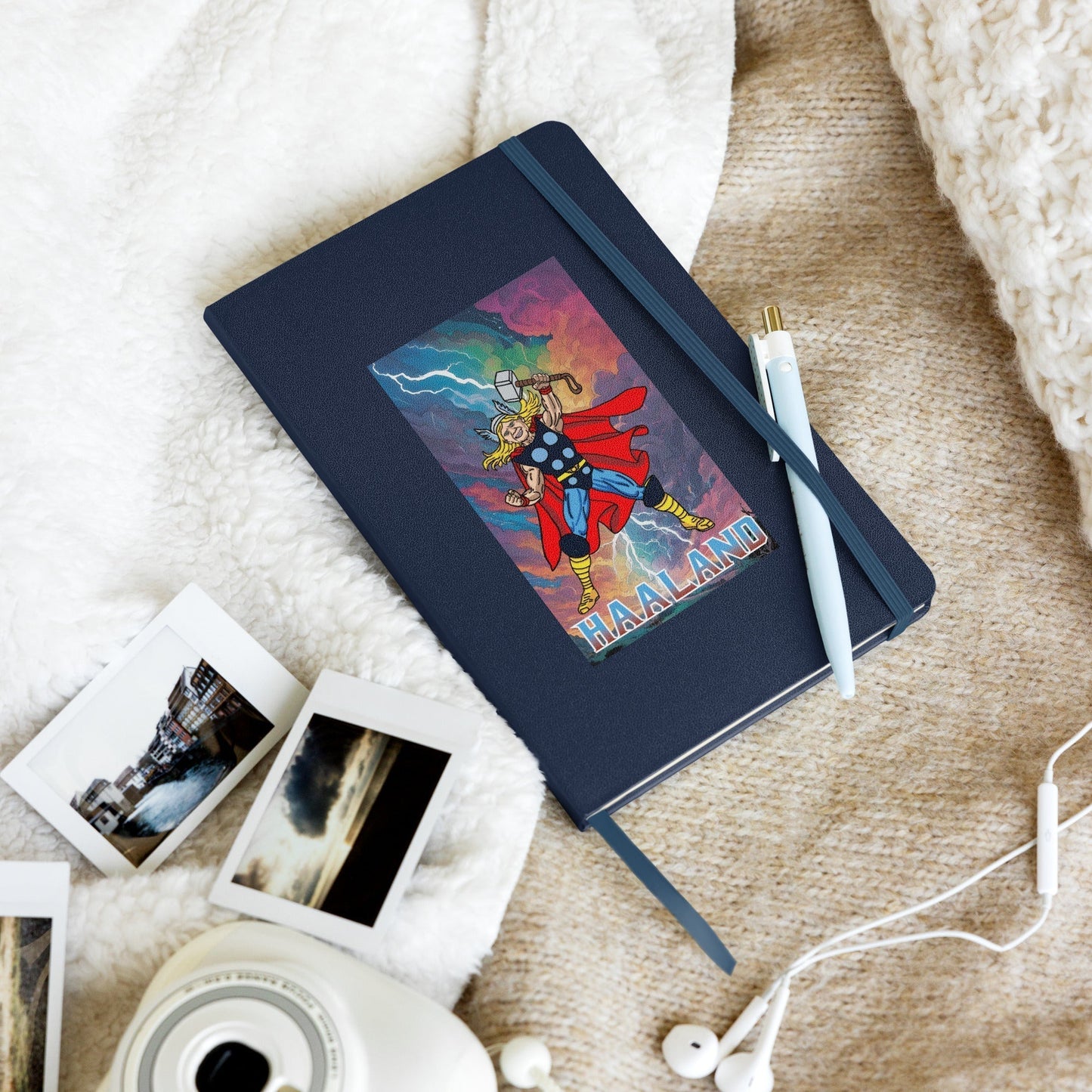 Erling Haaland Thor Avenger Manchester City Funny Football/ Soccer Meme Hardcover bound notebook Navy Notebooks Erling Haaland Football Manchester City Thor Next Cult Brand