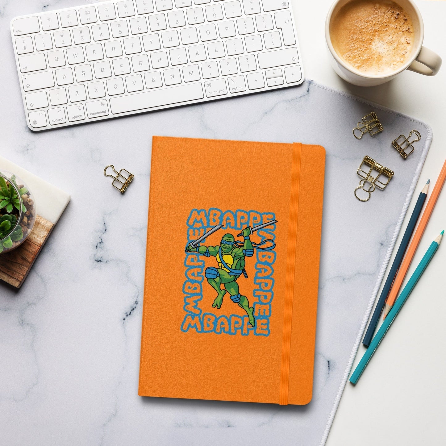 Kylian Mbappe Blue Ninja Turtle Leonardo Hardcover bound notebook Orange Notebooks Football Kylian Mbappe Ninja Turtles PSG Real Madrid Next Cult Brand
