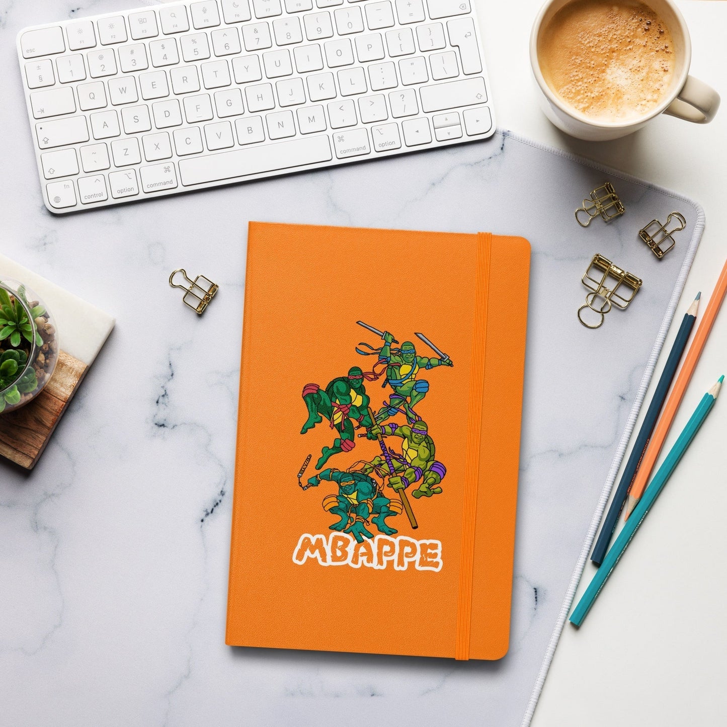 Kylian Mbappe Ninja Turtles funny football/ soccer meme Hardcover bound notebook Orange Notebooks Football Kylian Mbappe Ninja Turtles PSG Real Madrid Next Cult Brand