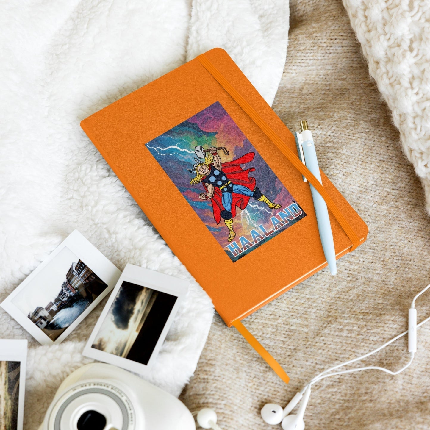 Erling Haaland Thor Avenger Manchester City Funny Football/ Soccer Meme Hardcover bound notebook Orange Notebooks Erling Haaland Football Manchester City Thor Next Cult Brand