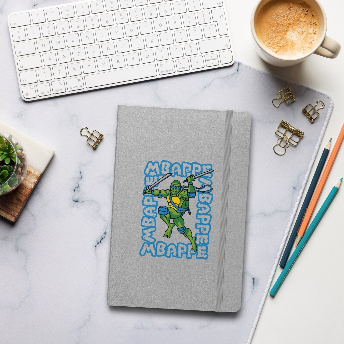 Kylian Mbappe Blue Ninja Turtle Leonardo Hardcover bound notebook Silver Notebooks Football Kylian Mbappe Ninja Turtles PSG Real Madrid Next Cult Brand