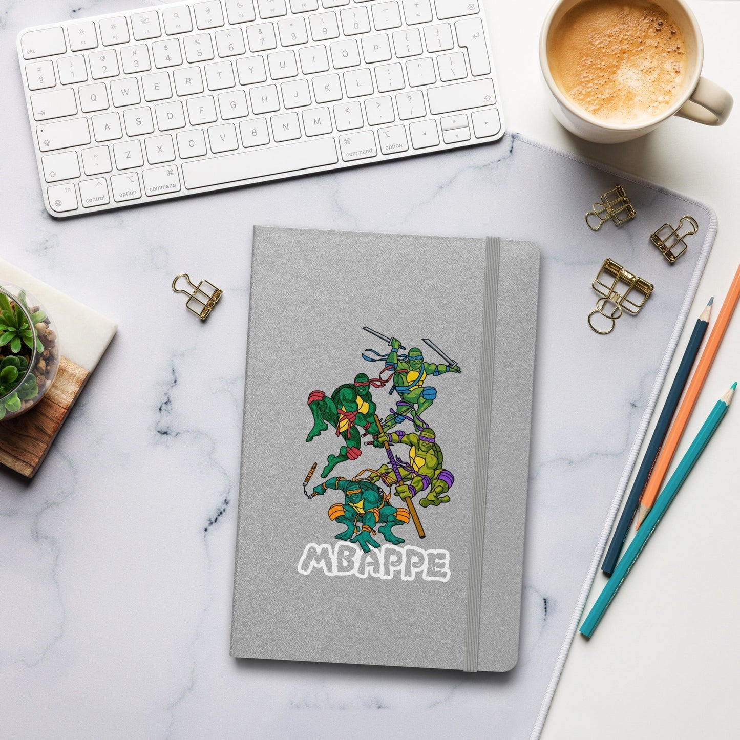 Kylian Mbappe Ninja Turtles funny football/ soccer meme Hardcover bound notebook Silver Notebooks Football Kylian Mbappe Ninja Turtles PSG Real Madrid Next Cult Brand