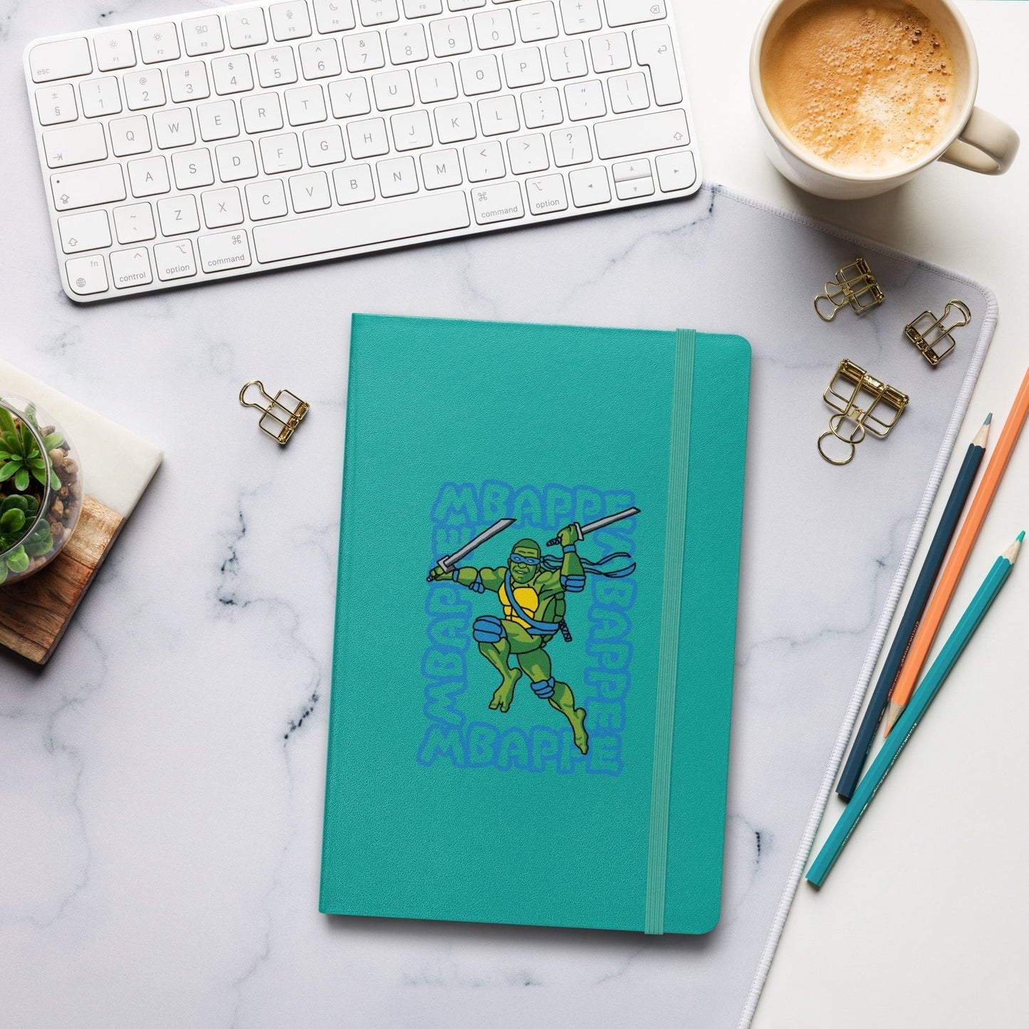 Kylian Mbappe Blue Ninja Turtle Leonardo Hardcover bound notebook Turquoise Notebooks Football Kylian Mbappe Ninja Turtles PSG Real Madrid Next Cult Brand