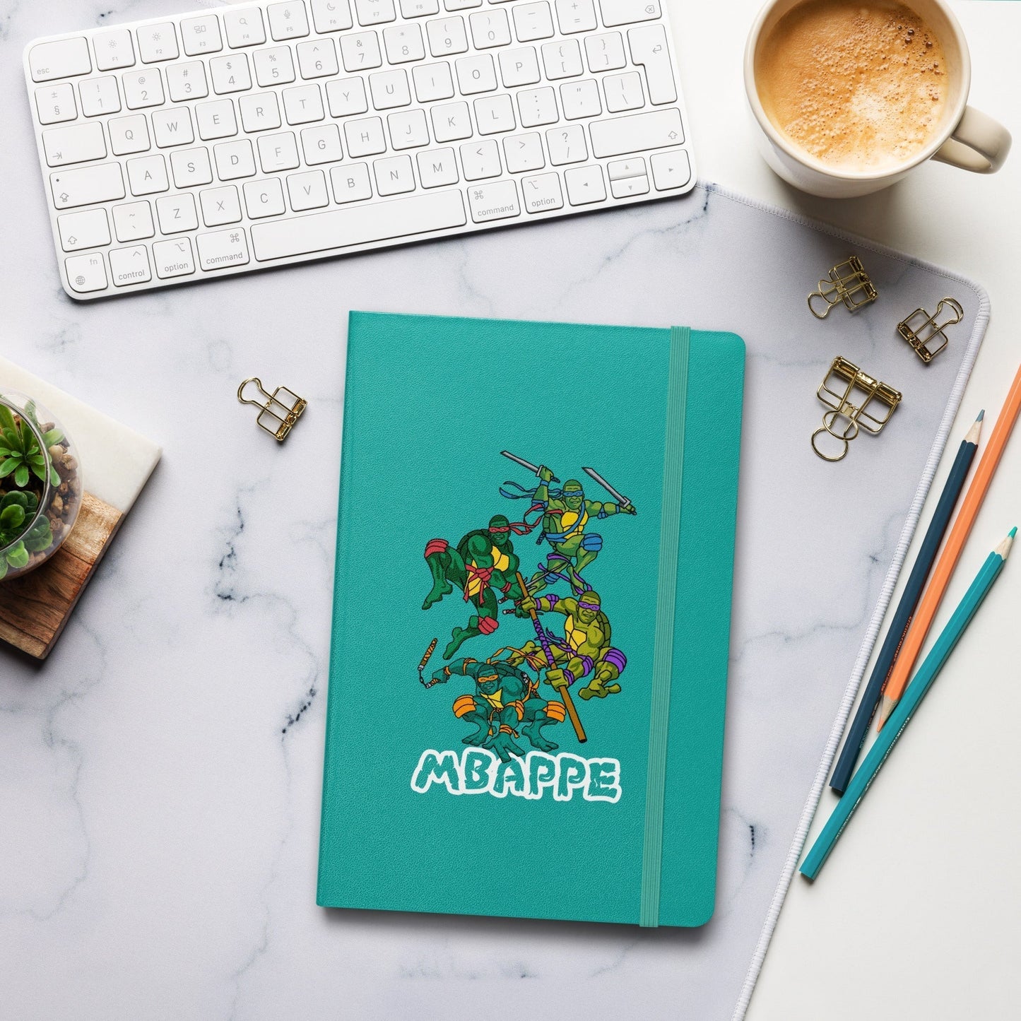 Kylian Mbappe Ninja Turtles funny football/ soccer meme Hardcover bound notebook Turquoise Notebooks Football Kylian Mbappe Ninja Turtles PSG Real Madrid Next Cult Brand