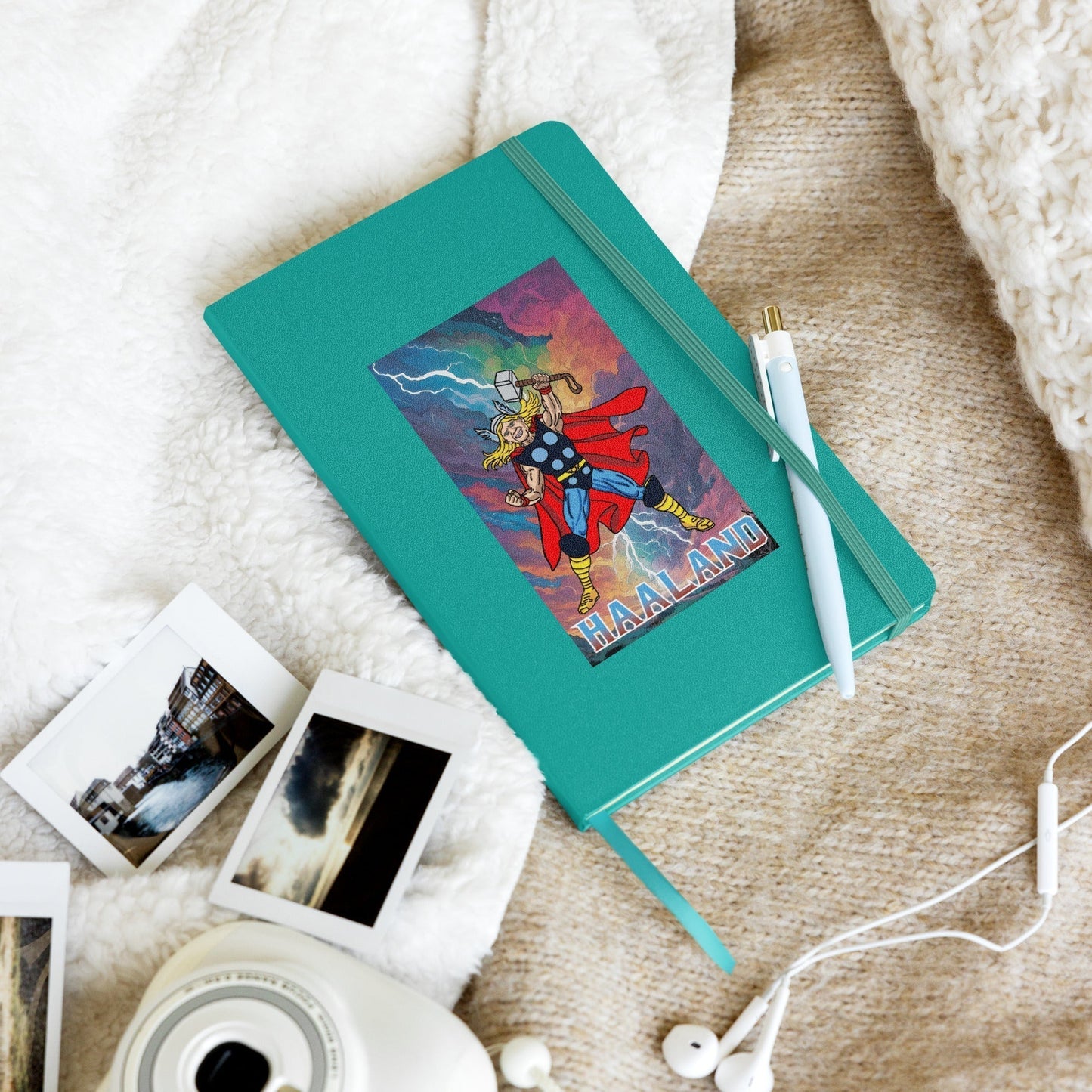 Erling Haaland Thor Avenger Manchester City Funny Football/ Soccer Meme Hardcover bound notebook Turquoise Notebooks Erling Haaland Football Manchester City Thor Next Cult Brand